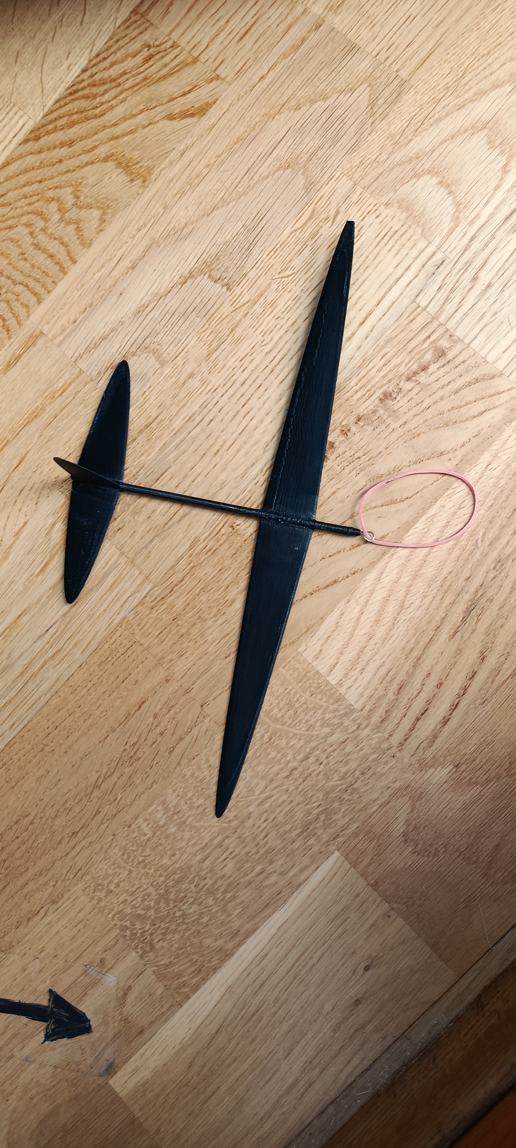 Model airplane can be launched with rubber