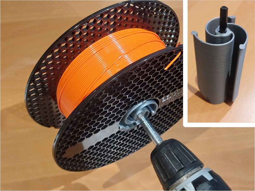 Spool drill winder - No screw - Any width - Lightweight - Quick print - Printable Hex Bit