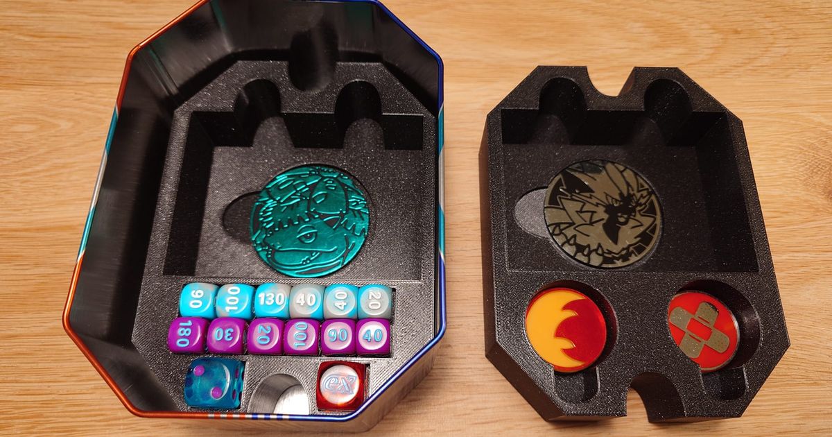 Pokemon TCG big tin battle deck box insert remix, added big coins by ...
