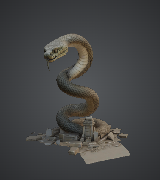 Giant Temple Serpent STL – Coiled Snake Statue