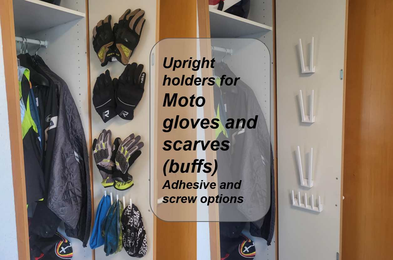 Holder for Motorcycle gloves and neck warmer / buffs (screw + adhesive option)