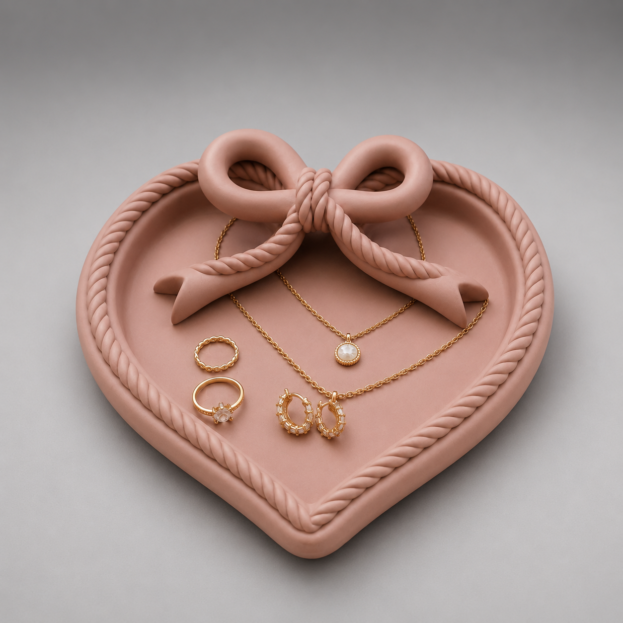 Heart Jewelry Tray STL – Coquette Bow Ring Holder & Feminine Vanity Organizer