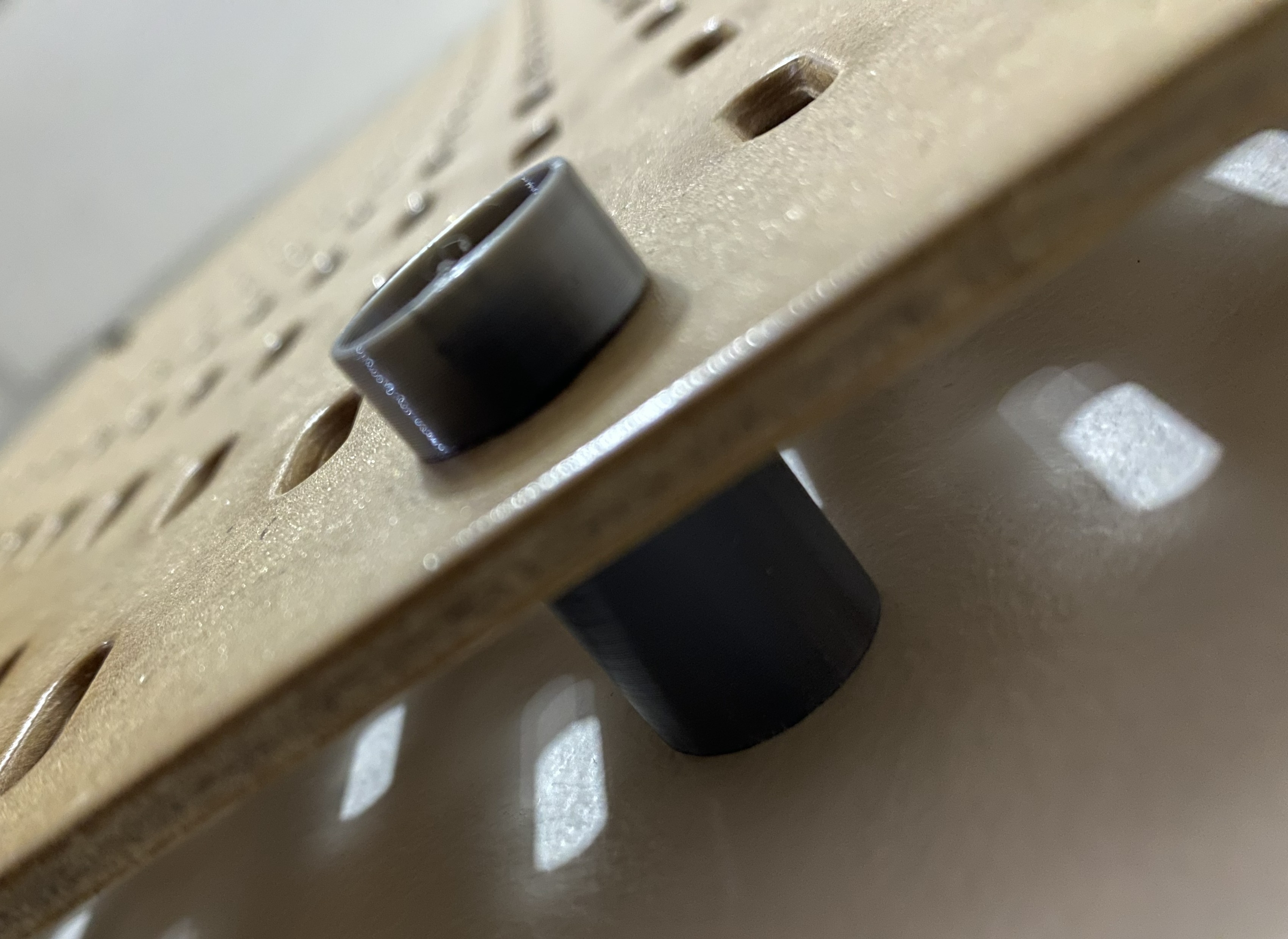 Skadis drill through standoffs with plugs