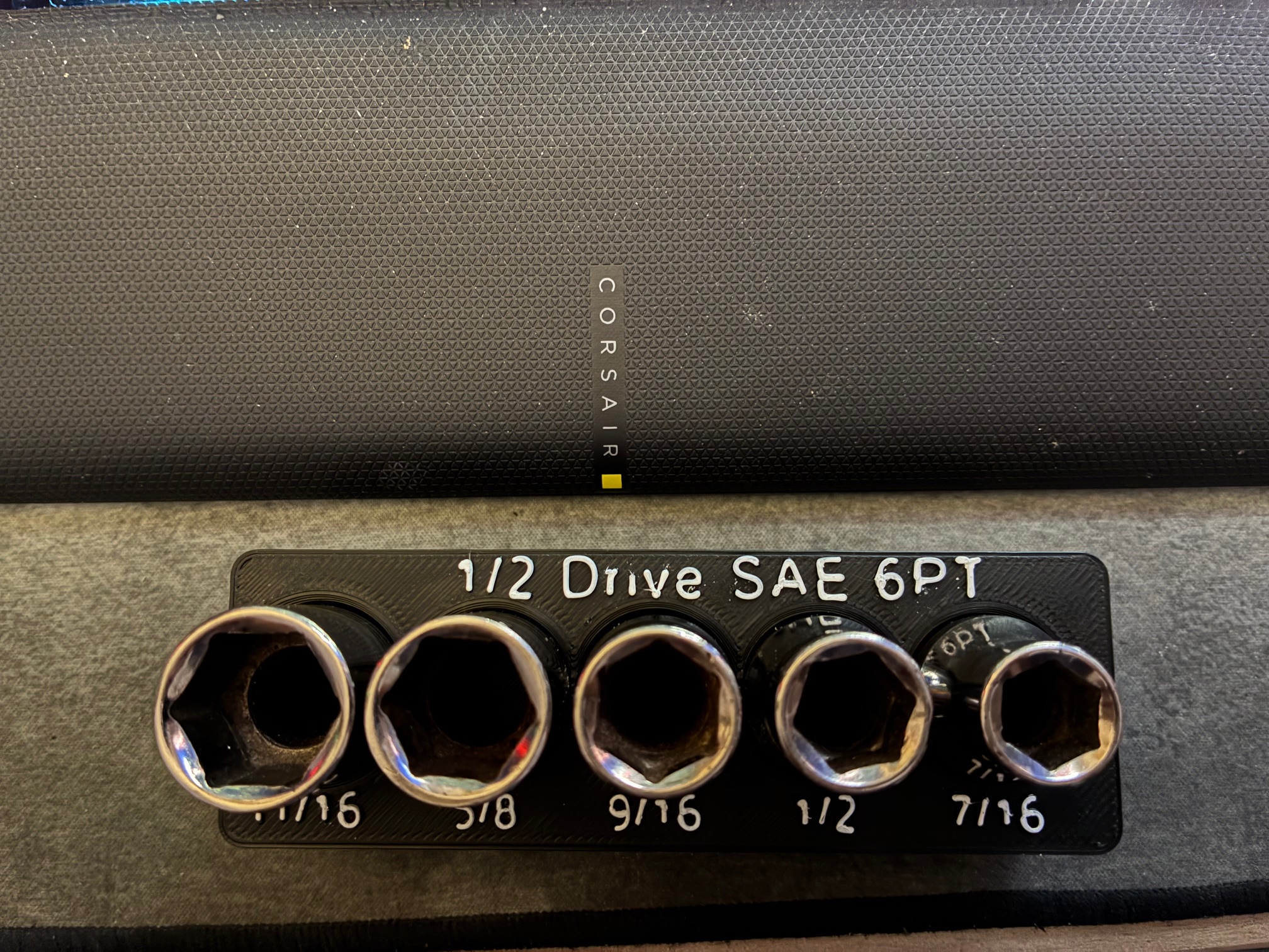 Gridfinity bin for Craftsman USA Made 1/2 drive 6pt SAE Sockets