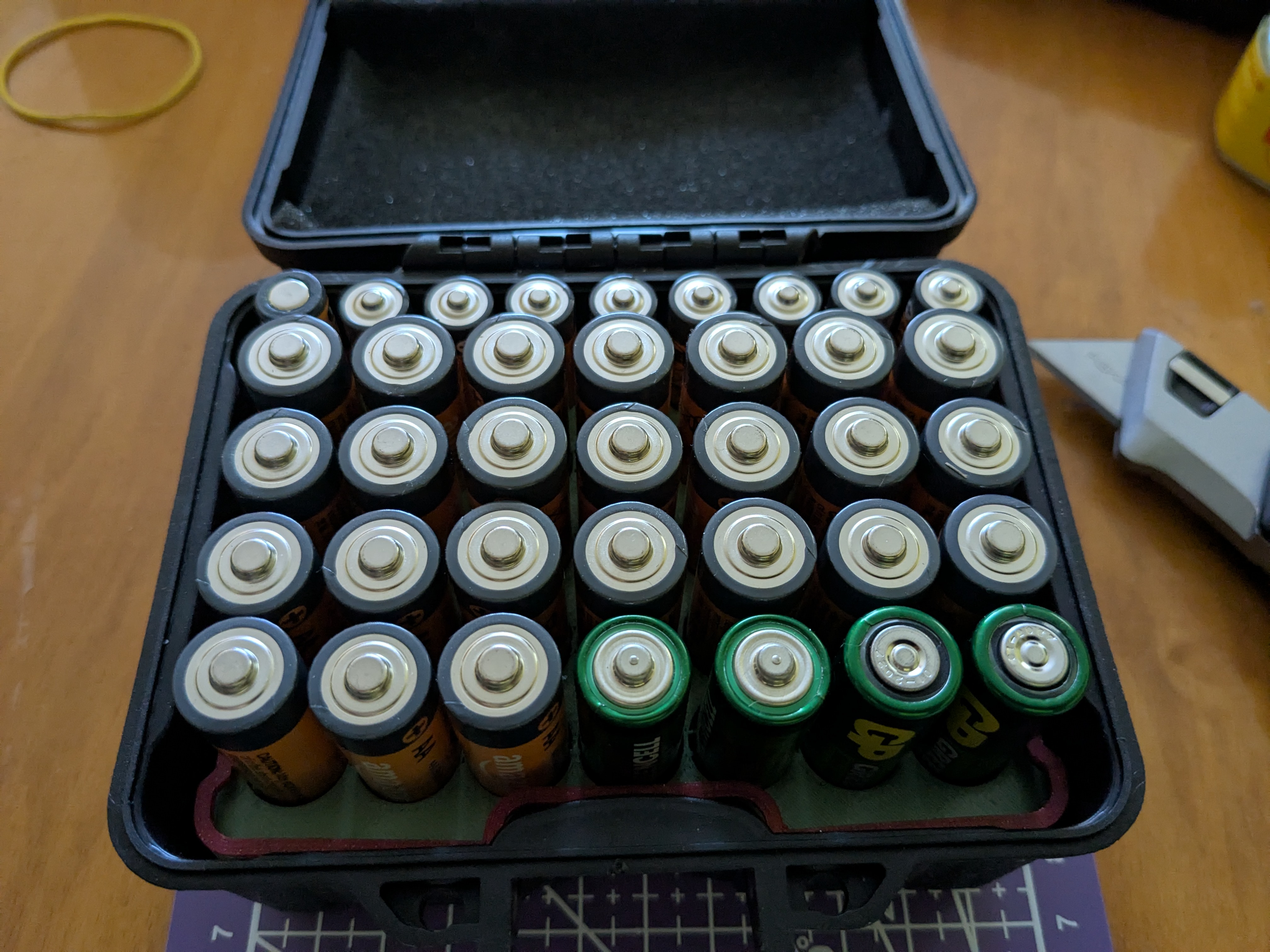 Battery holder for 28 AA batteries and 9 AAA batteries.