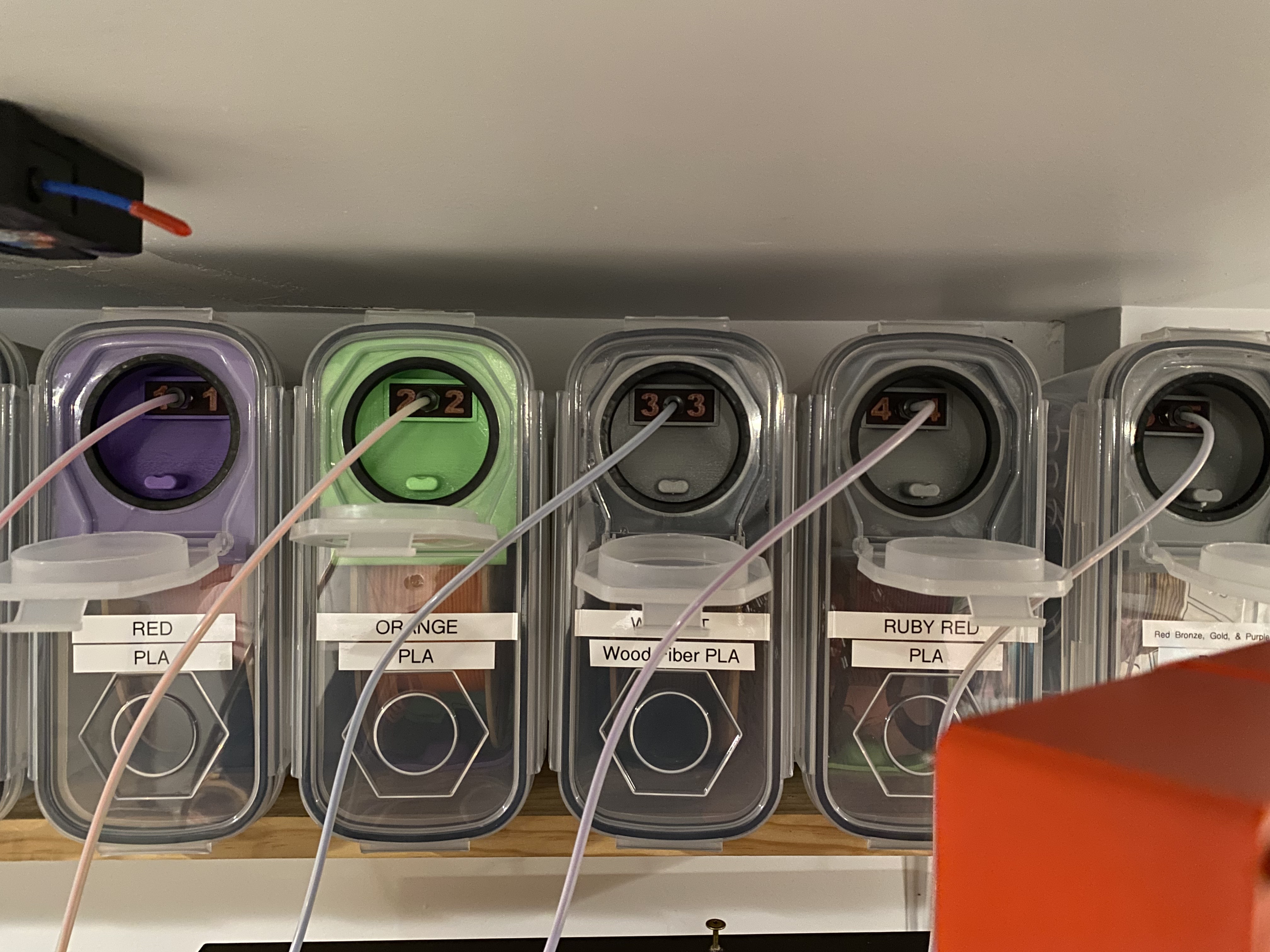 Spool and Filament Drybox with numbered magnetic quick connects for MMU