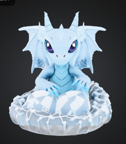 Baby Ice Dragon Hatchling – Cute Chibi Fantasy Dragon with Eggs