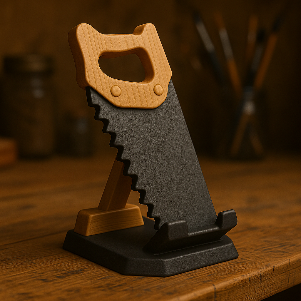 Creative Saw-Shaped Phone Stand – Industrial Style 3D Printed Desk Organizer
