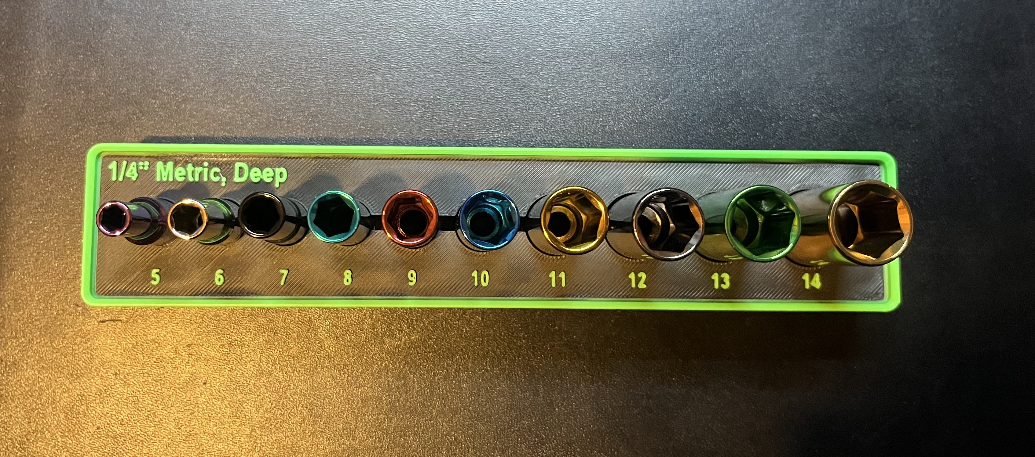 Gridfinity Pittsburgh Pro 1/4" Metric Deep Color-Coded Socket Organizer (Harbor Freight 67868/61298)