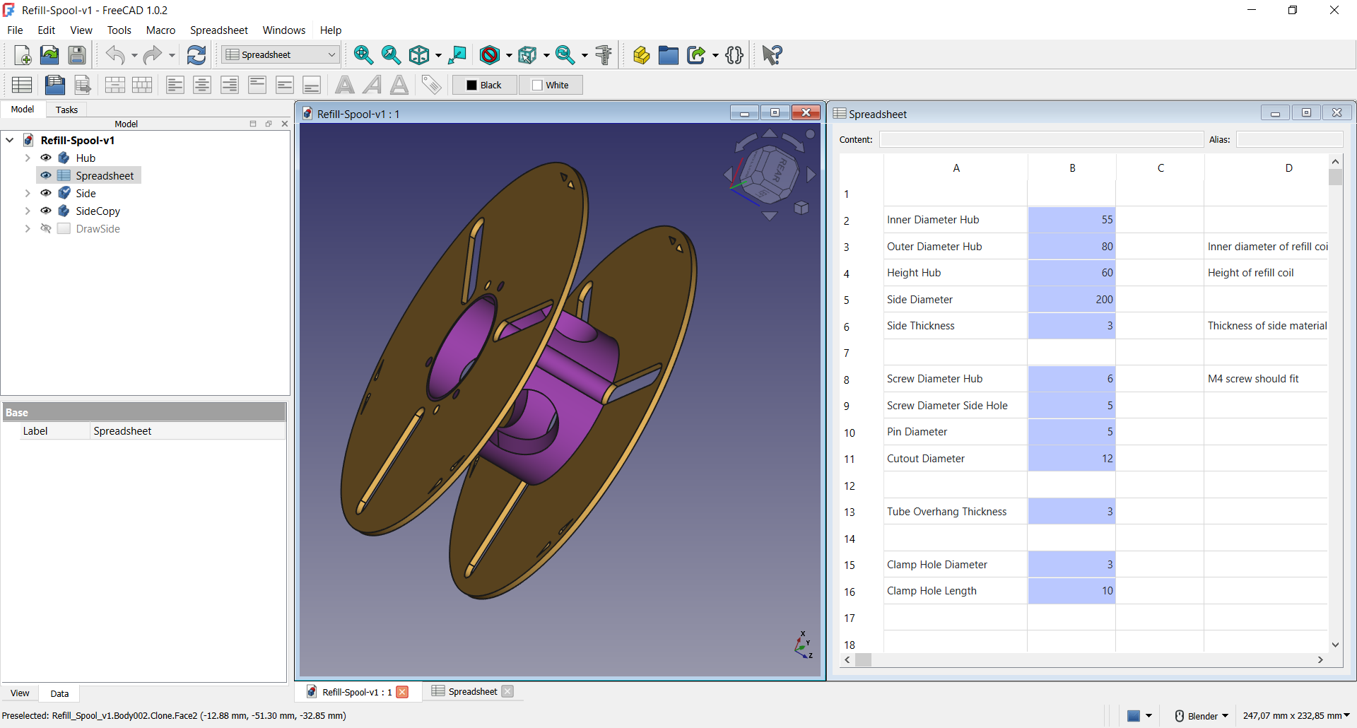 Parametric Refill Filament Spool