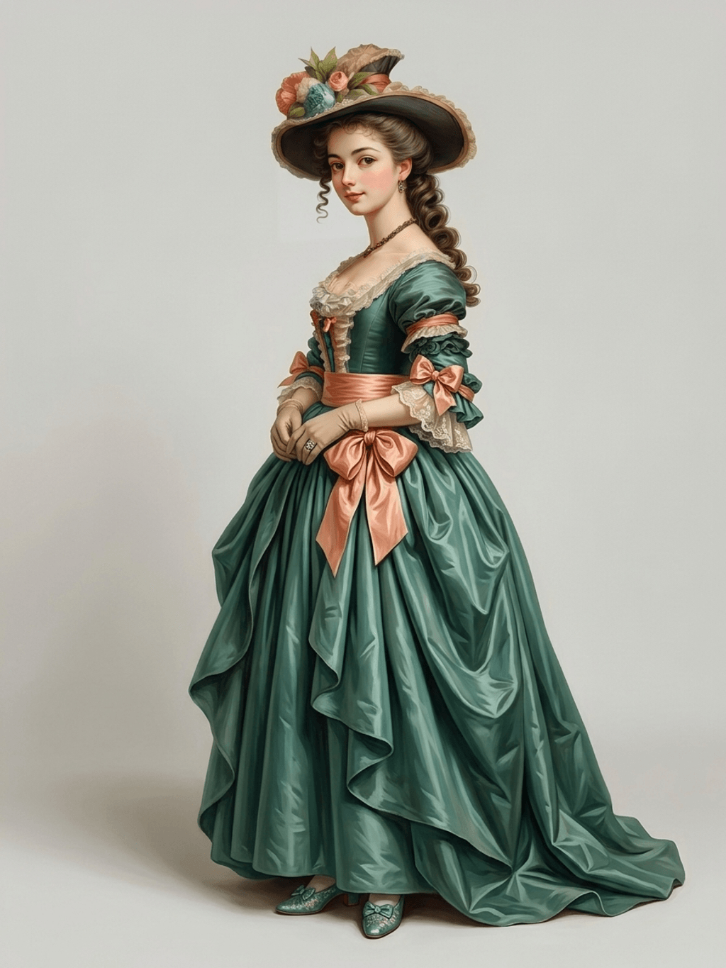 Victorian Art - Lady in Green with Hat