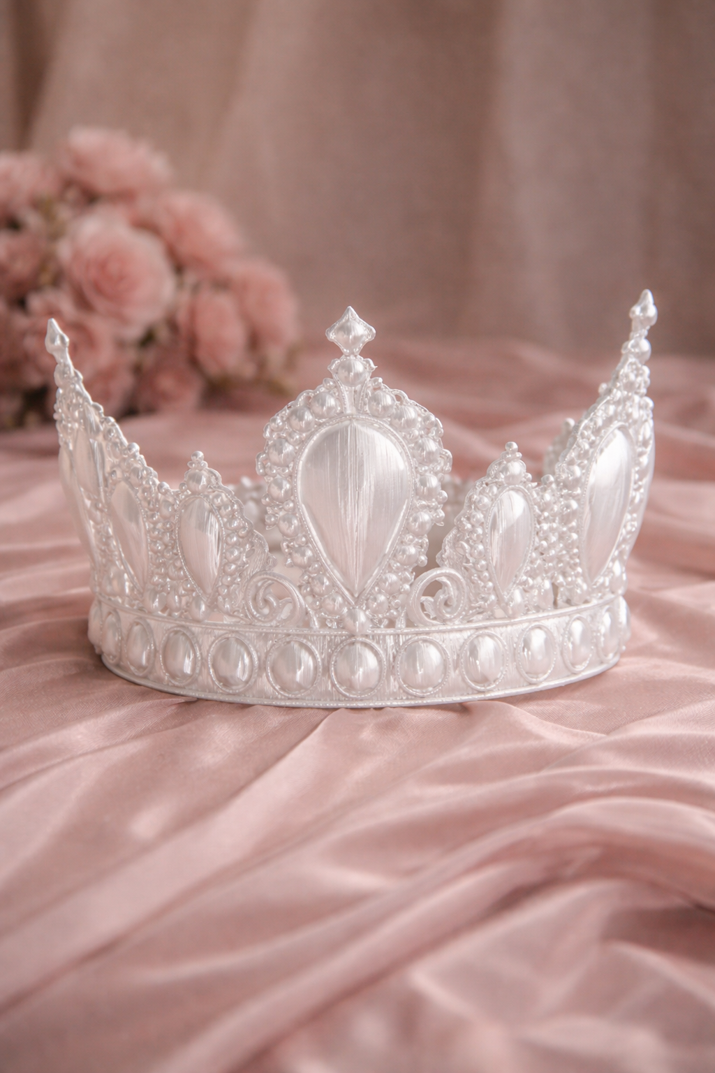 3D Printable Baroque Crown — Silk White PLA Ready