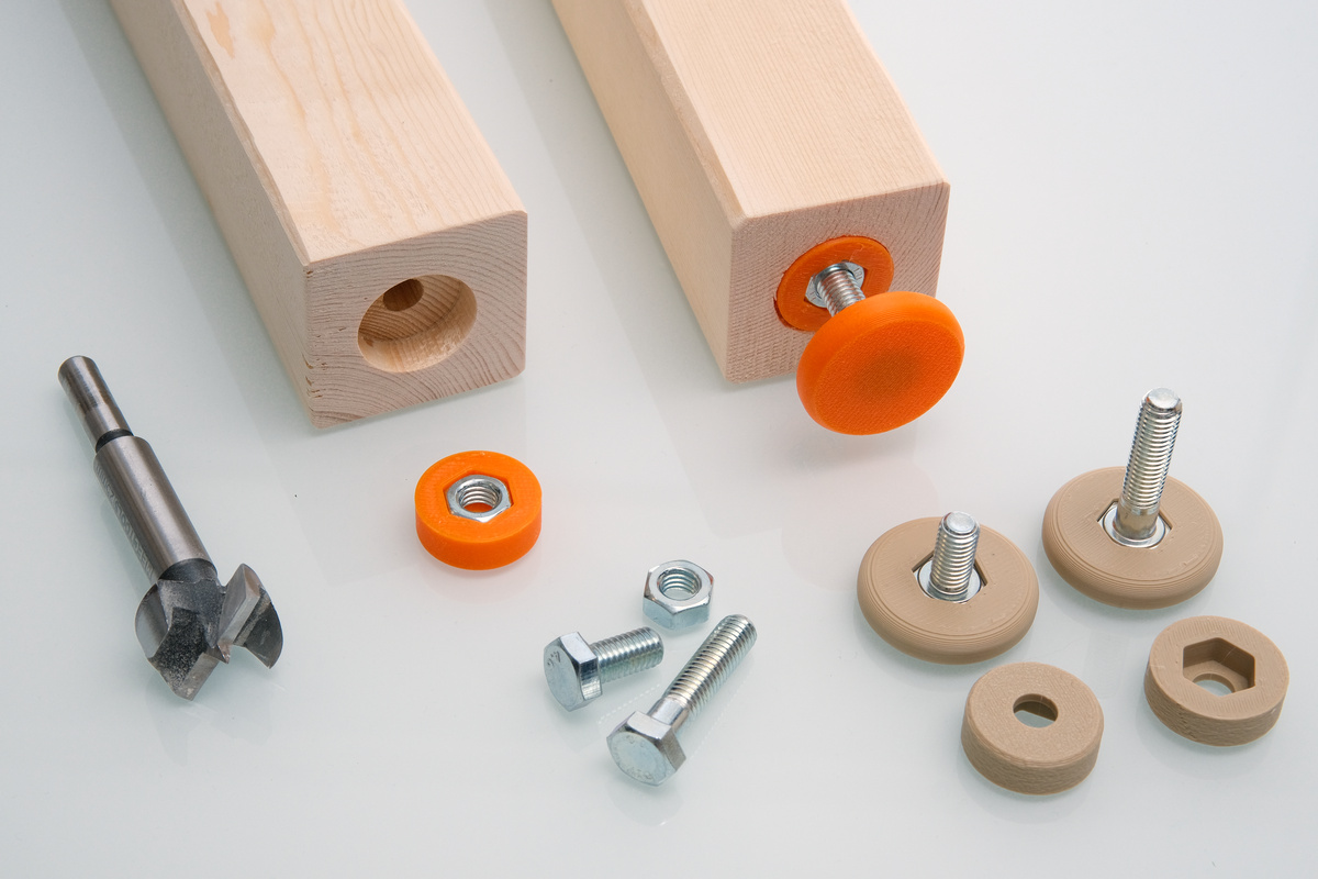 Adjustable furniture feet using an M8 bolt