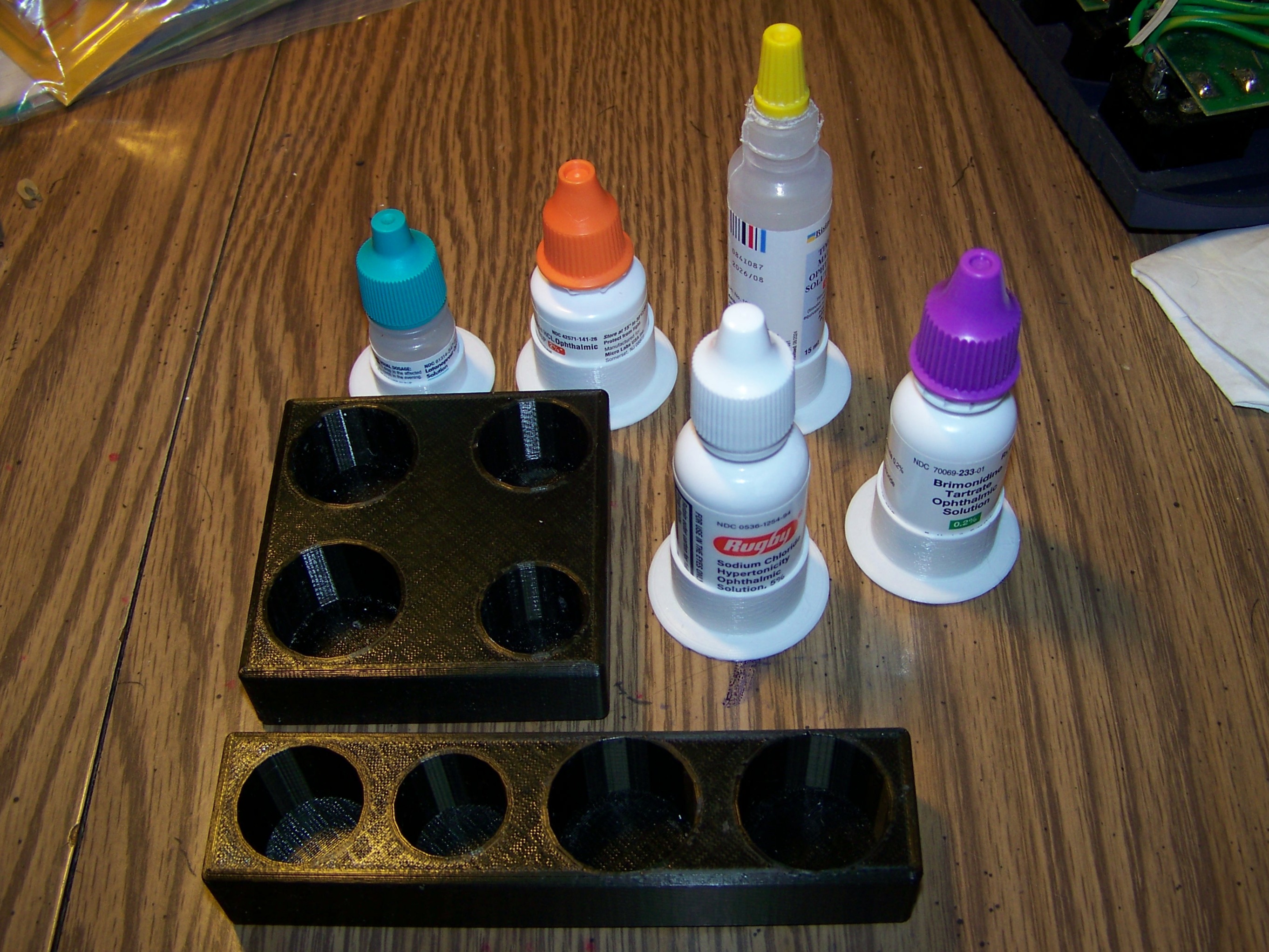 Prescription Bottle Eye Drop Holders or other small bottles, Prevent tip over.