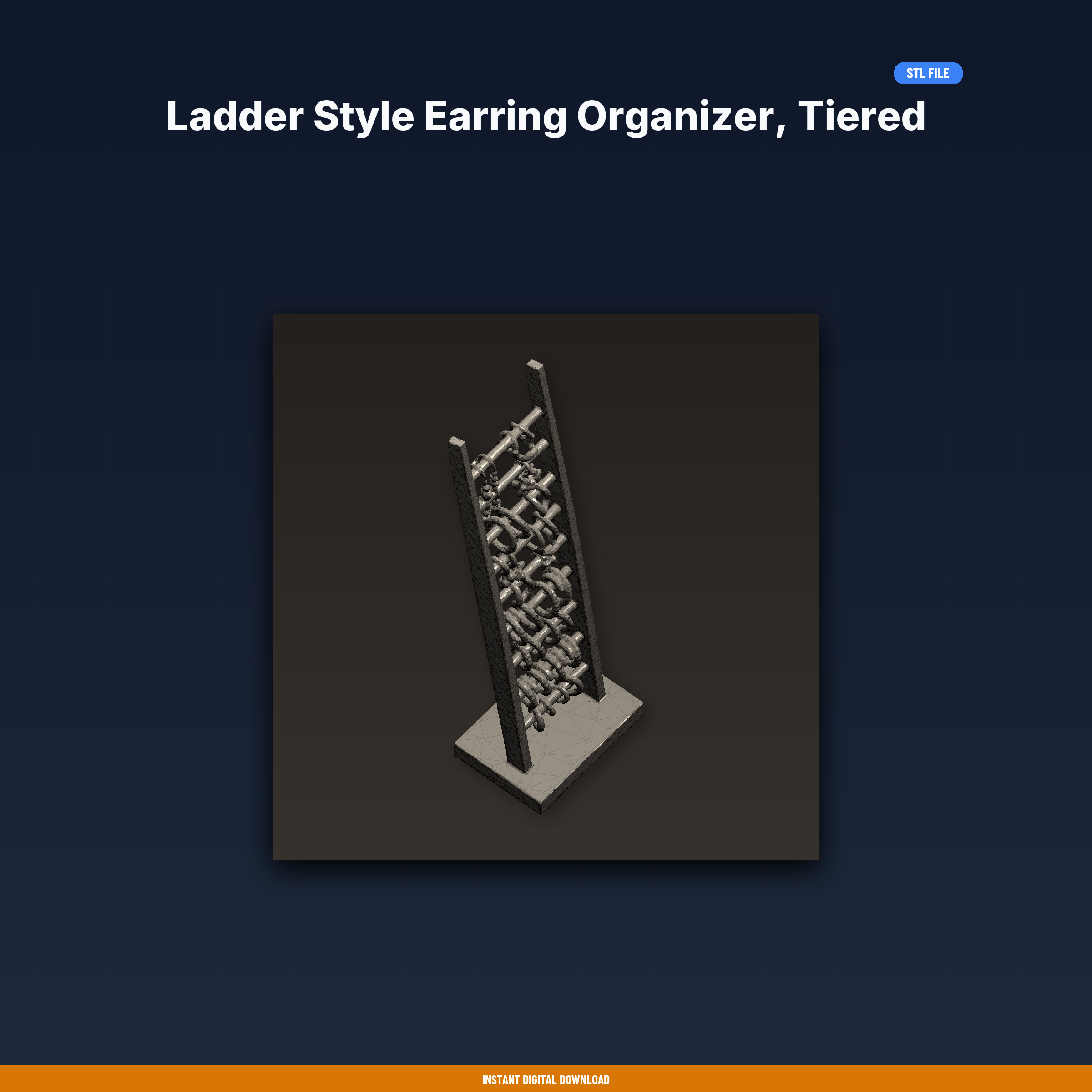 Ladder Style Earring Organizer, Tiered Rungs, Holds Many Earrings, - 3D Printable STL File