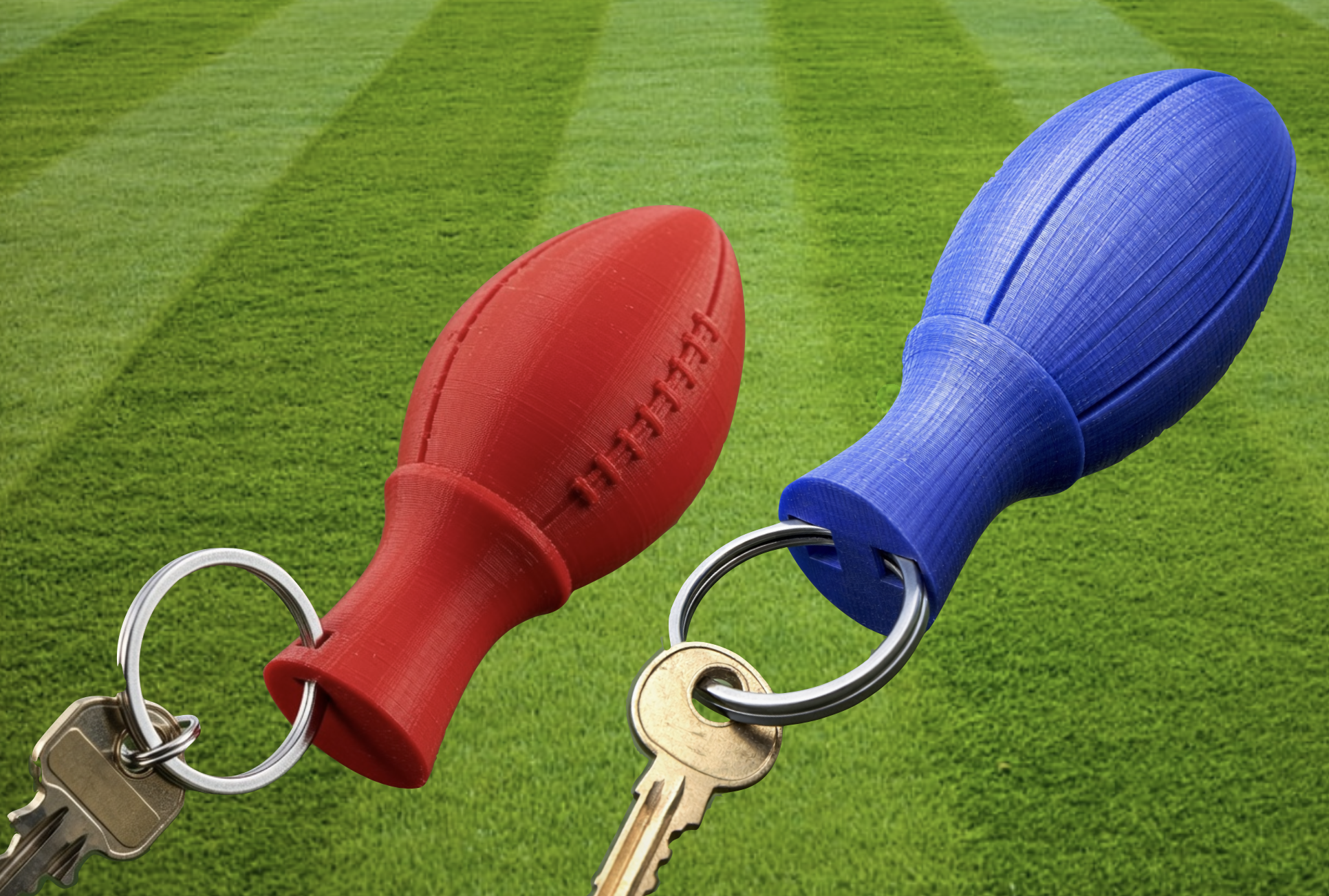 Rugby Ball and American Football Trophy Knob style Keychains
