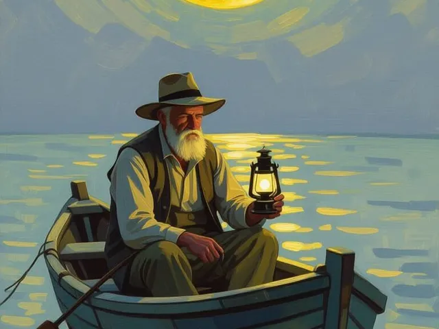 A man in a boat at sunset