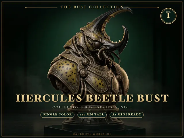 Steampunk Beetle Bust Sculpture, Hercules Beetle