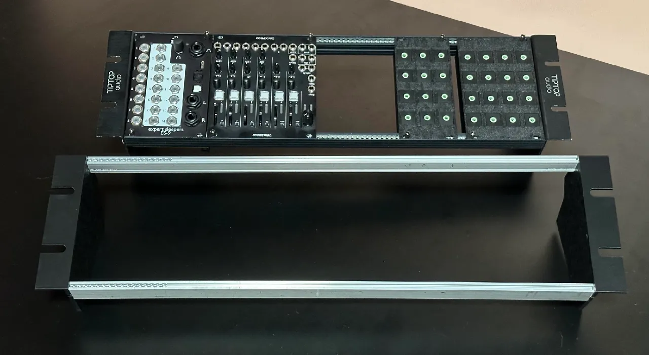 Synthrotek 3U Eurorack Bracket Ears With 84HP Rails & Threaded Nut Strips - 19" Rack Compatible
