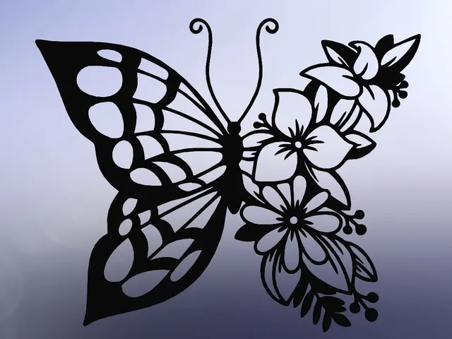 Floral Wings: Butterfly with Flower Design Line Art