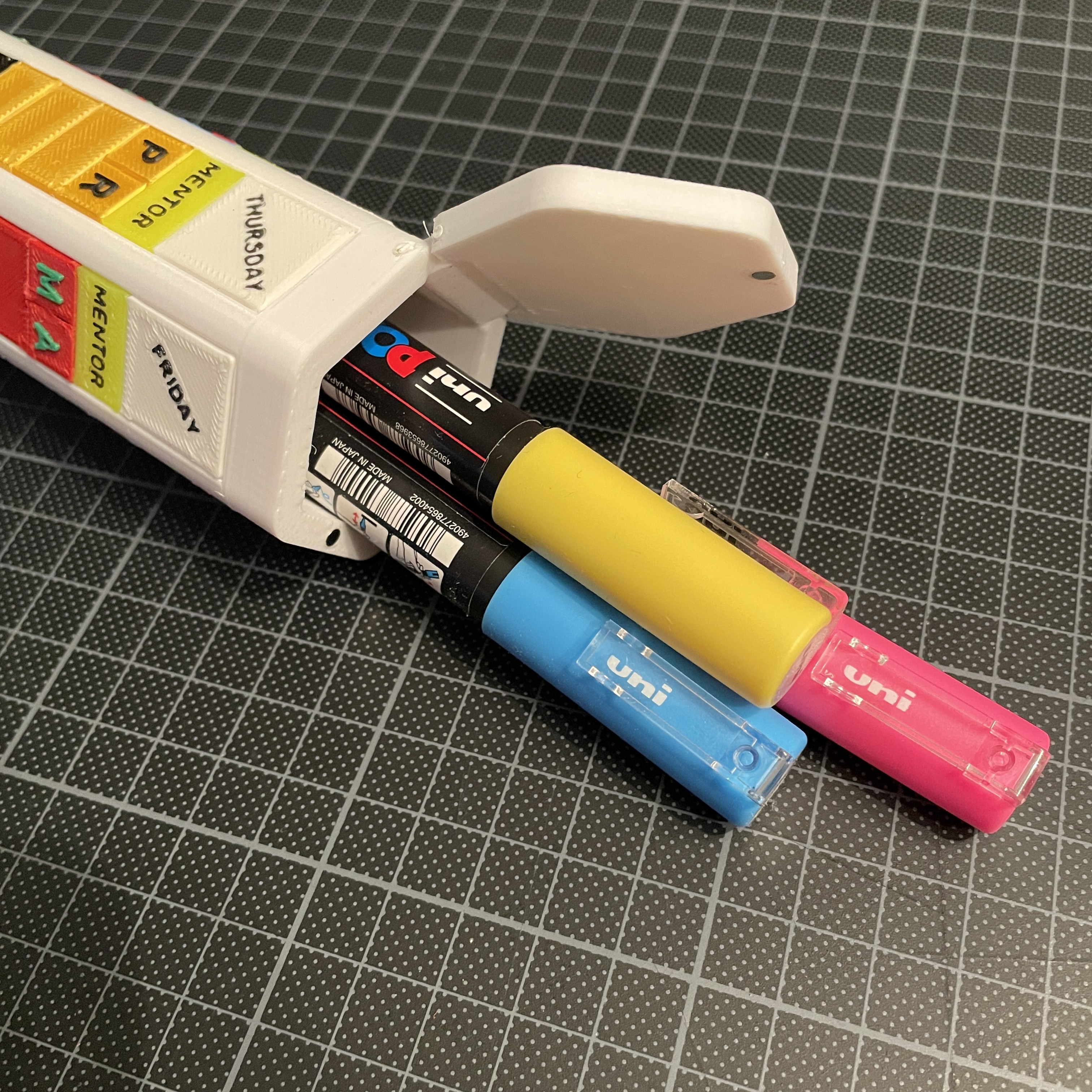 Pencil case with weekly schedule