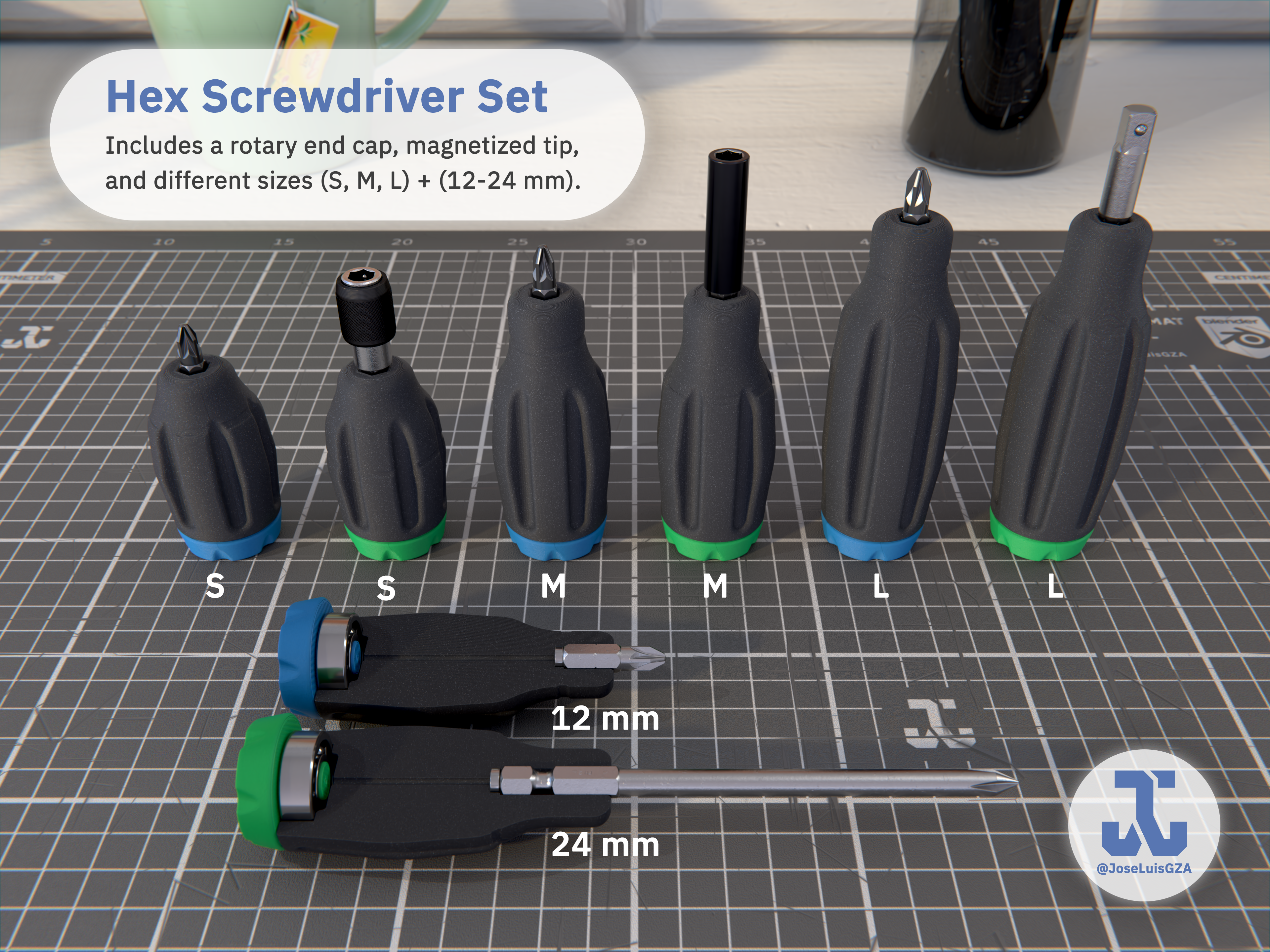 Hex Screwdriver Set (S, M, L) + (12mm, 24mm)