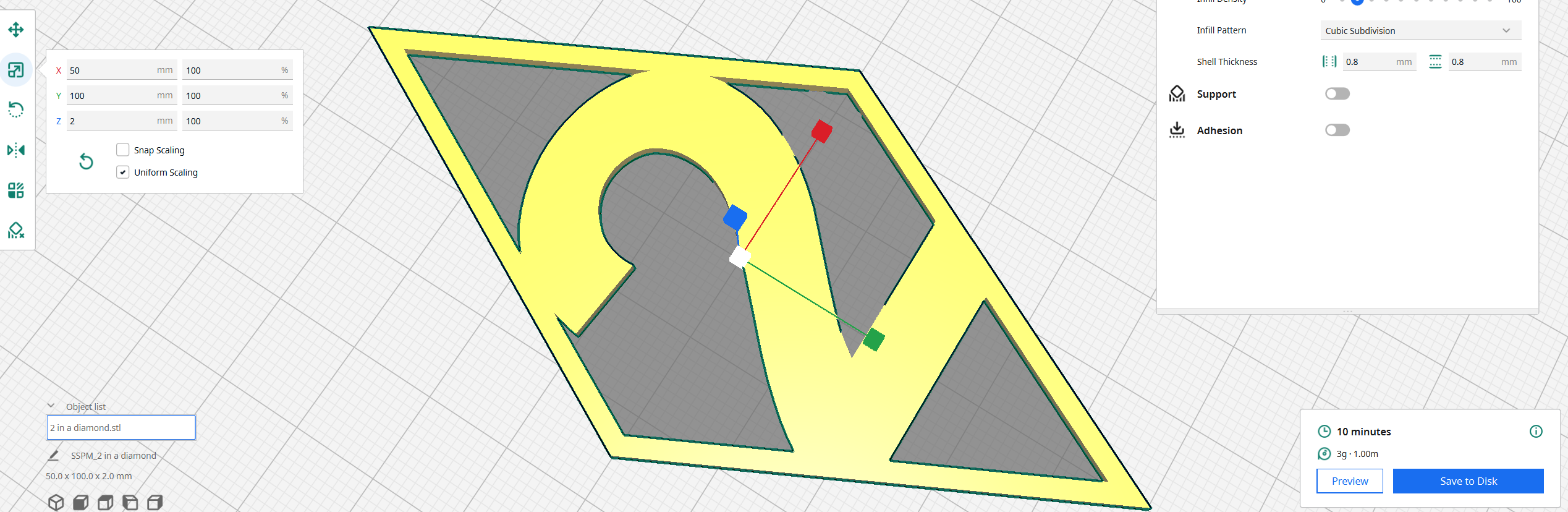2 in a Diamond shape touching frame
