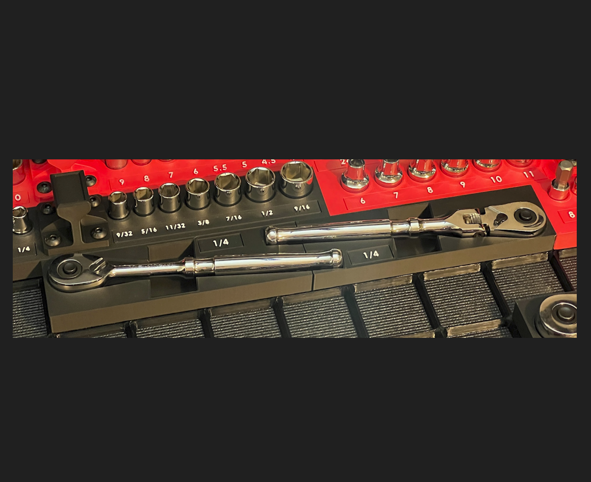 Quarter Drive TKTON Ratchet Tray, Gridfinity Compatible
