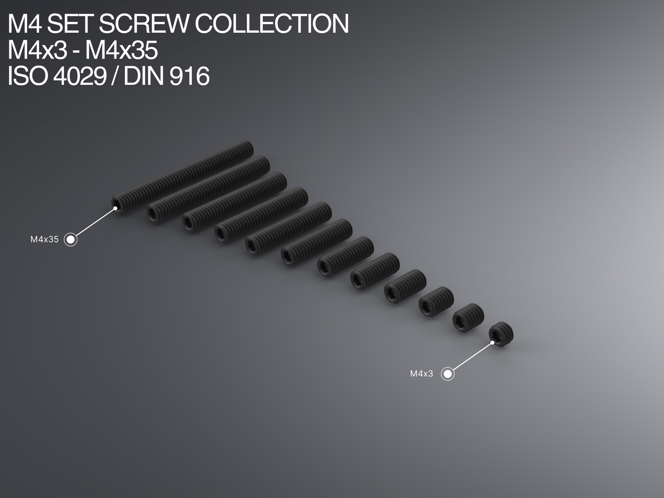 M4 Set Screw Collection M4x3-M4x35 ISO 4029 / DIN 916