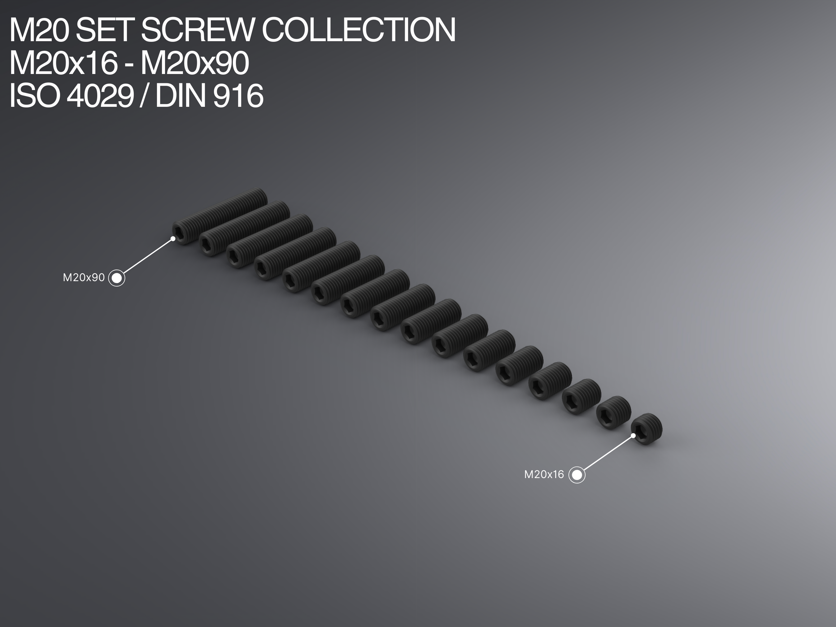 M20 Set Screw Collection M20x16-M20x90 ISO 4029 / DIN 916