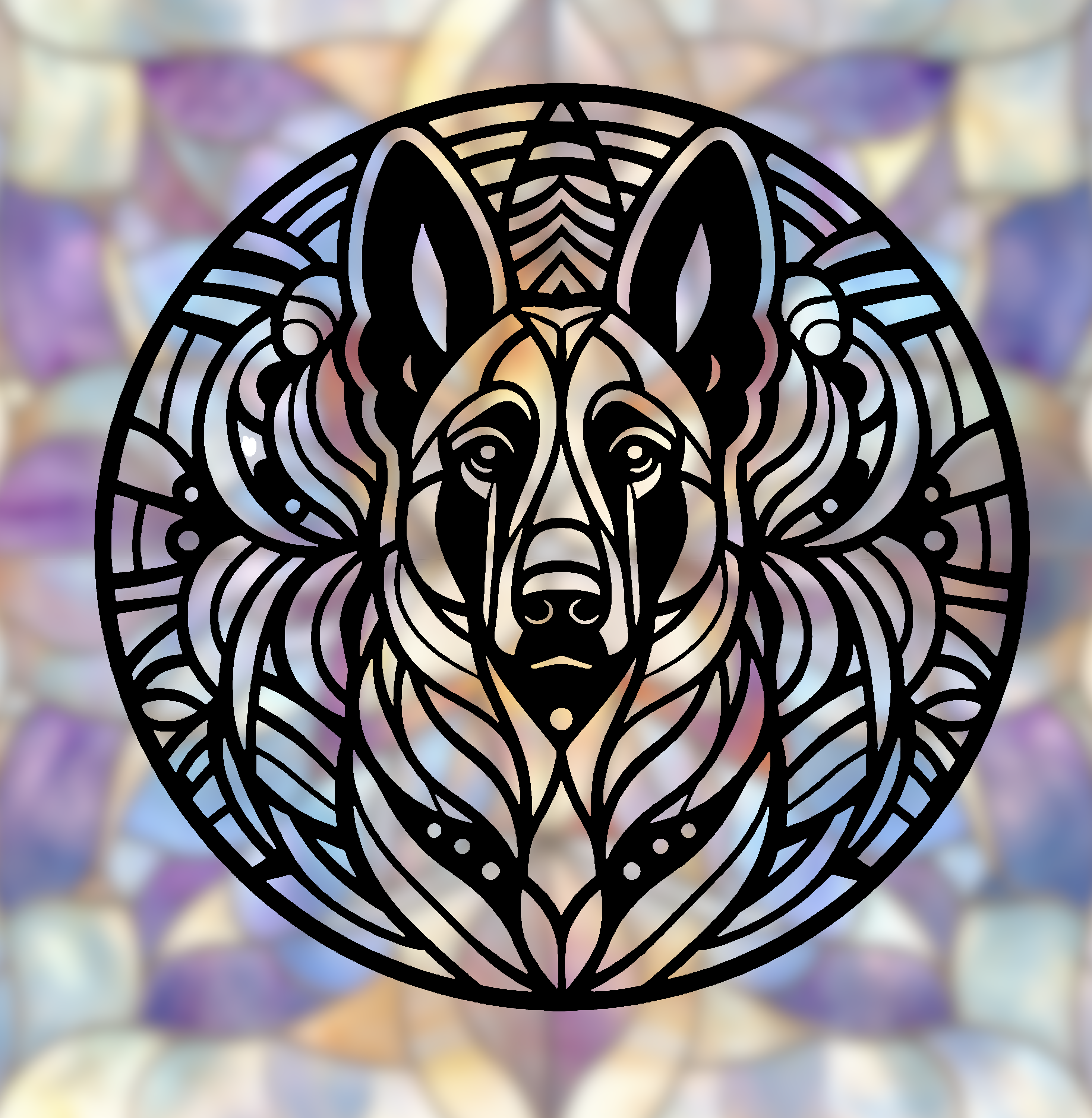 German Shepherd / Malinois Mandala Art (Stained Glass Style)