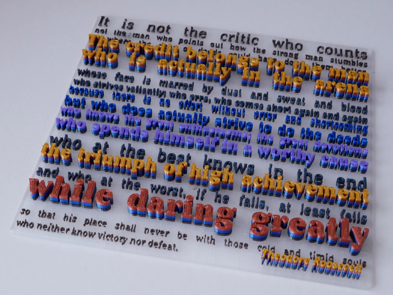 The Man In The Arena - Theodore Roosevelt quote by 321POP | Download free STL model | Printables.com for Pdf Free Printable Printable Man In The Arena Quote