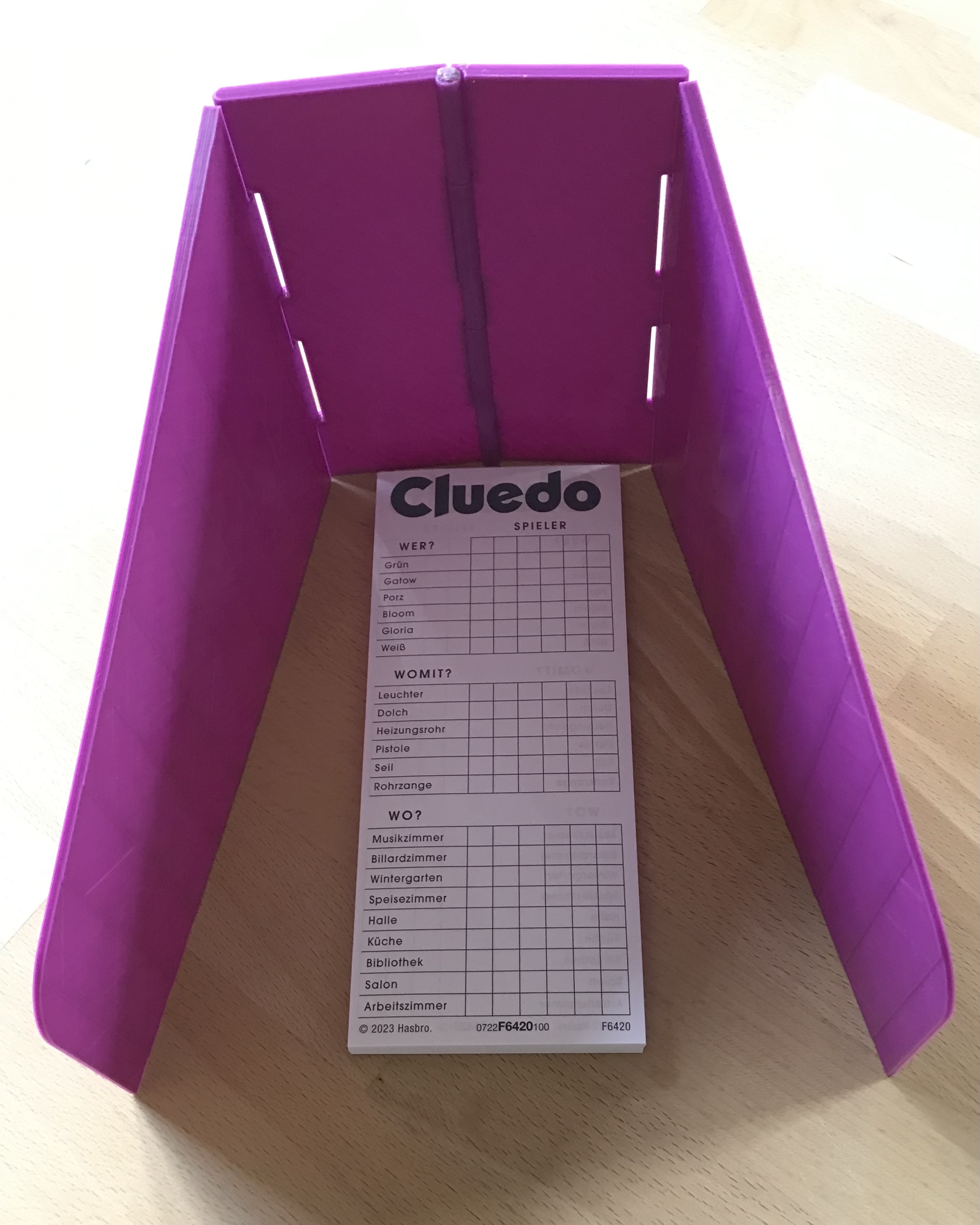 Sichtschutz für das Spiel: Cluedo