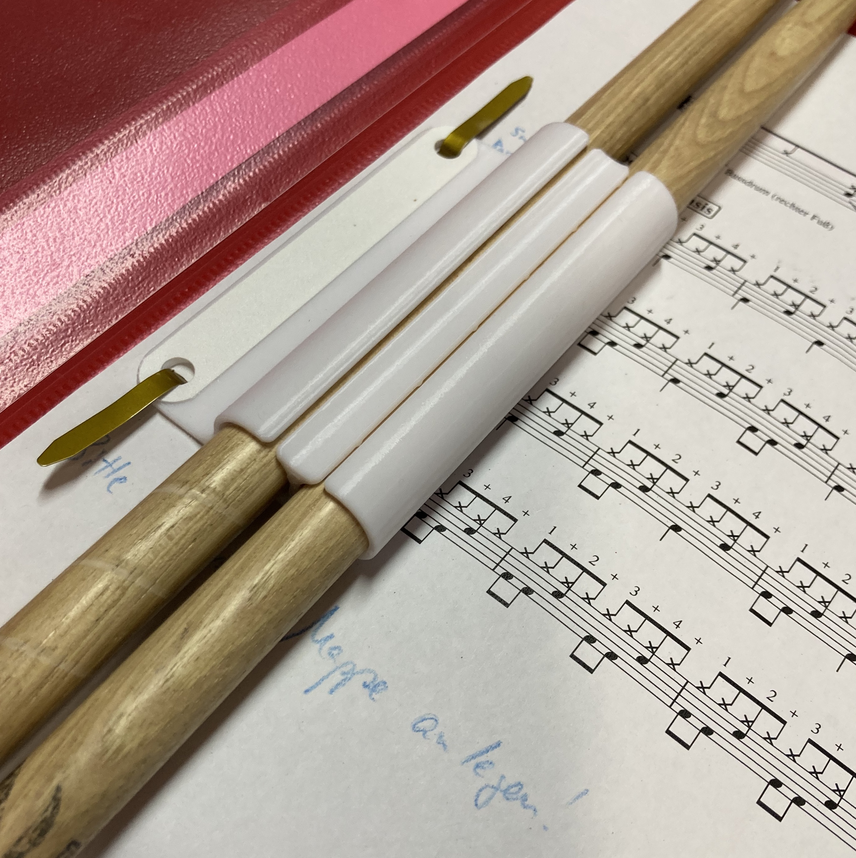 Drum stick holder for ring binder (for 15mm diameter sticks) 3D model