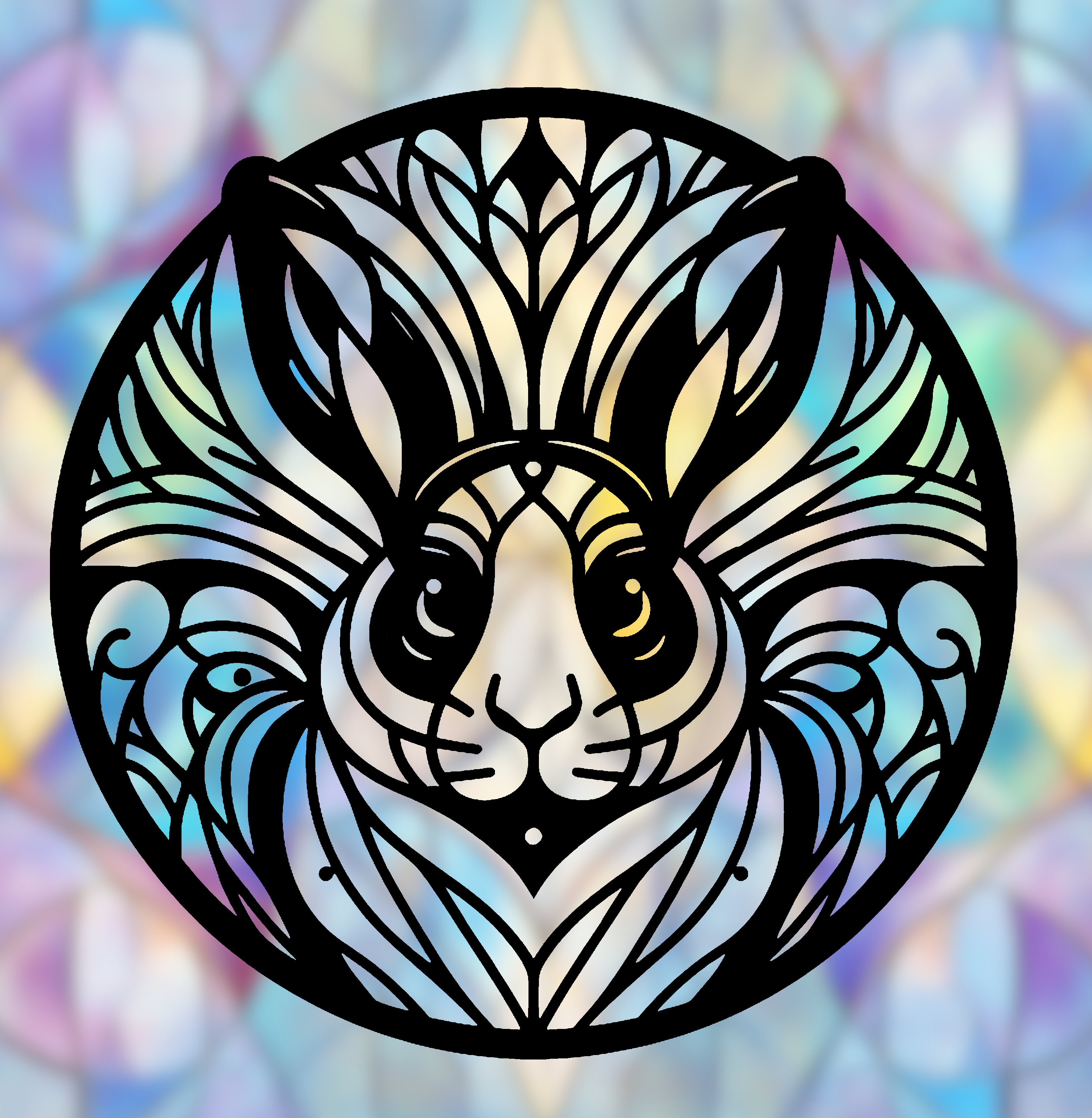 Rabbit Mandala Art – 2D geometric wallart (Stained Glass Style)