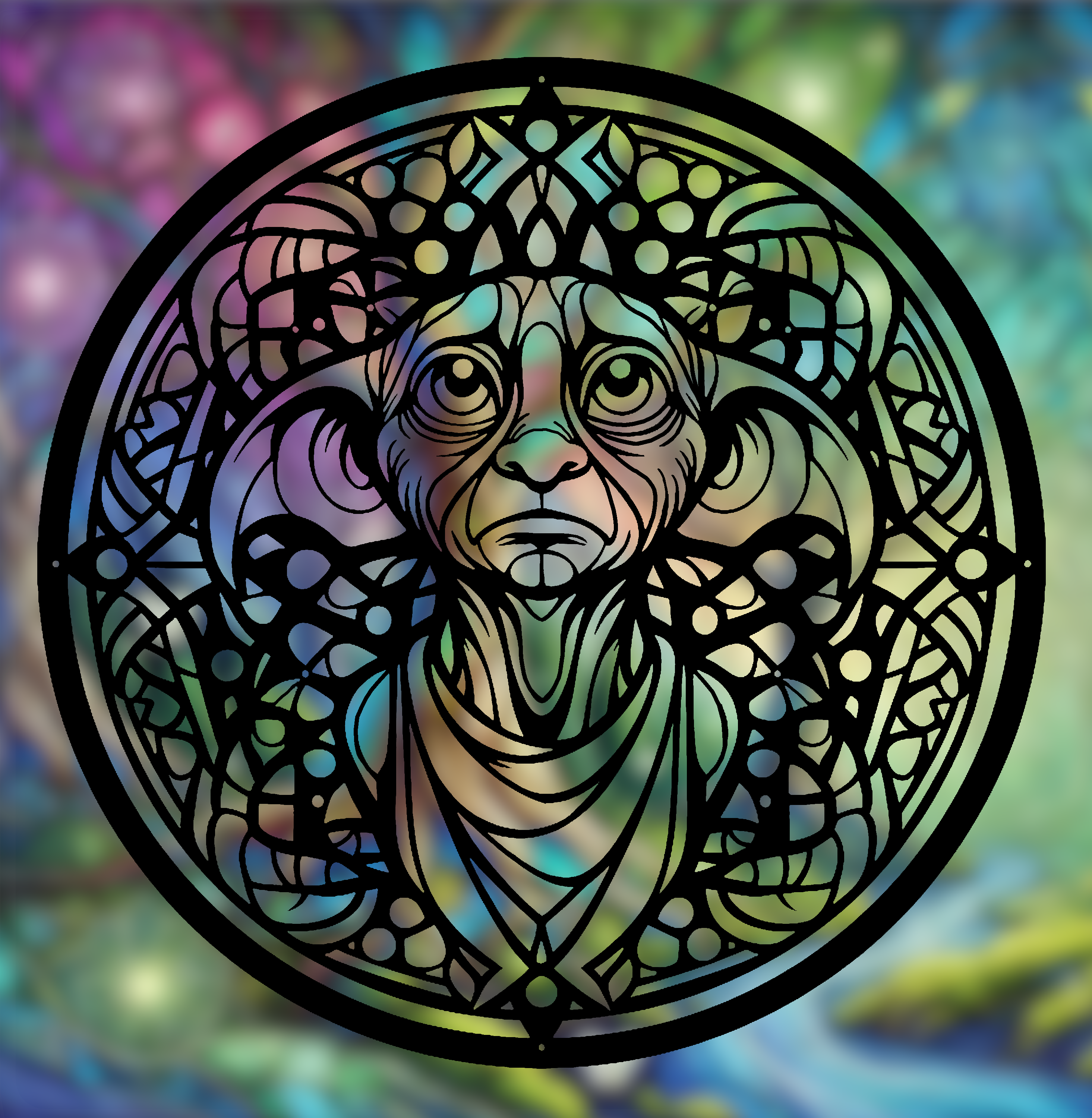 Magical Elf Dobby Harry Potter Mandala Art – 2D geometric wall art (Stained Glass Style)