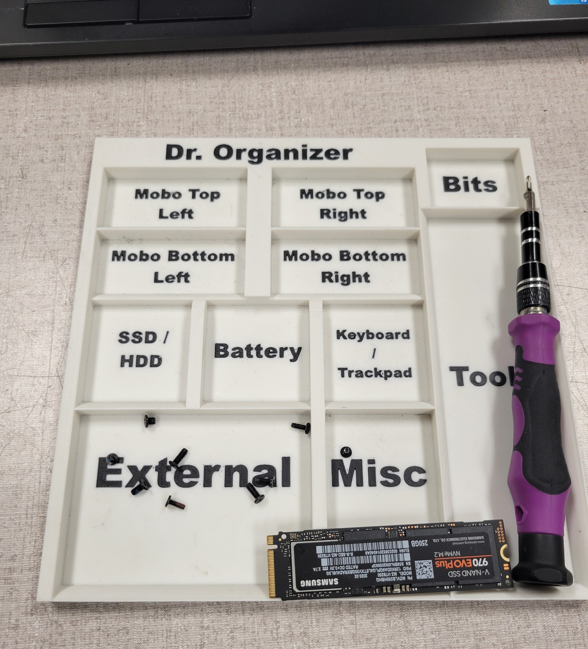 Dr. Organizer - A parts tray and computer repair organizer - Versions without text available!