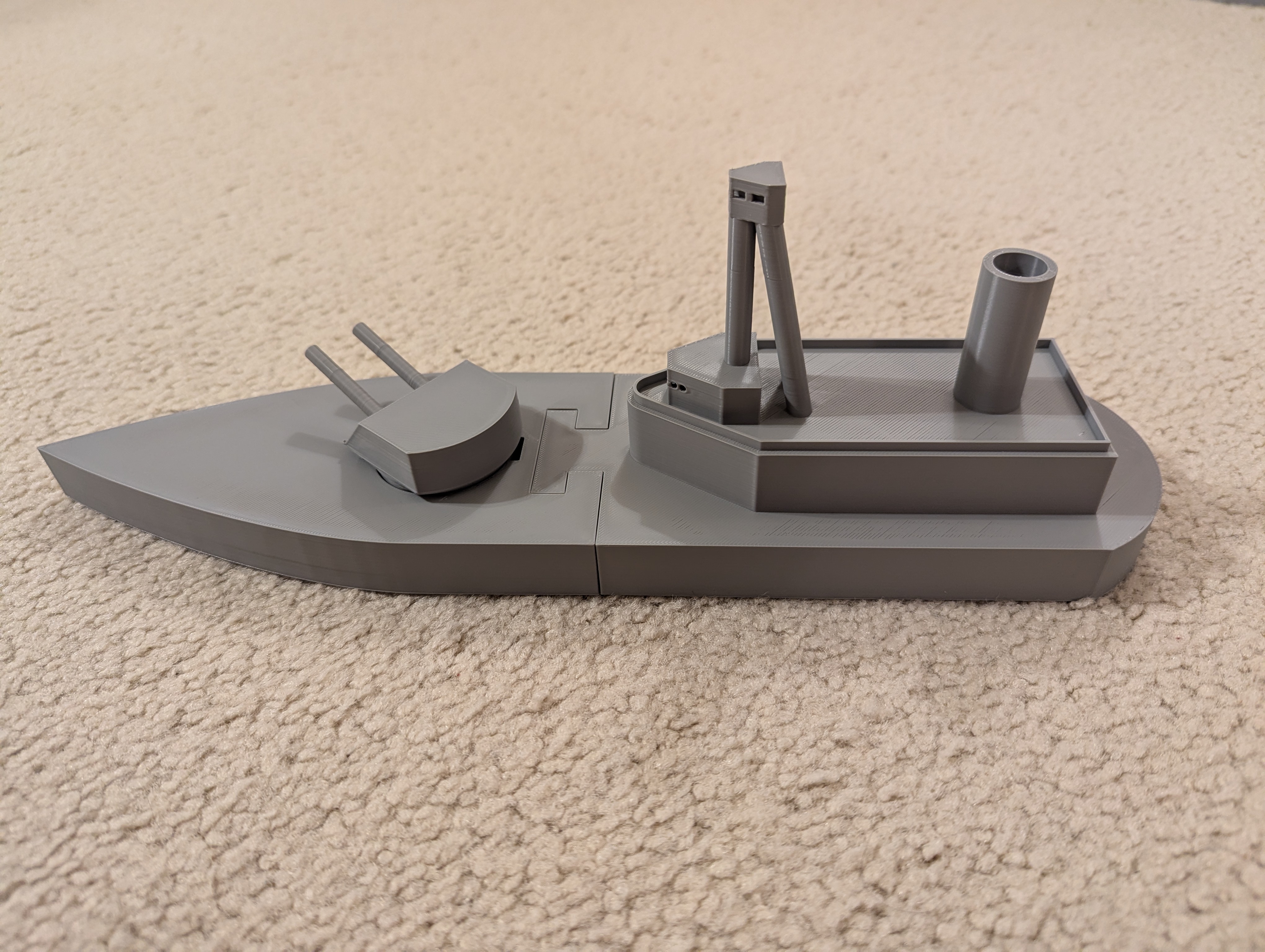Simple Naval Monitor Warship (Snap Fit Turret and Hull)