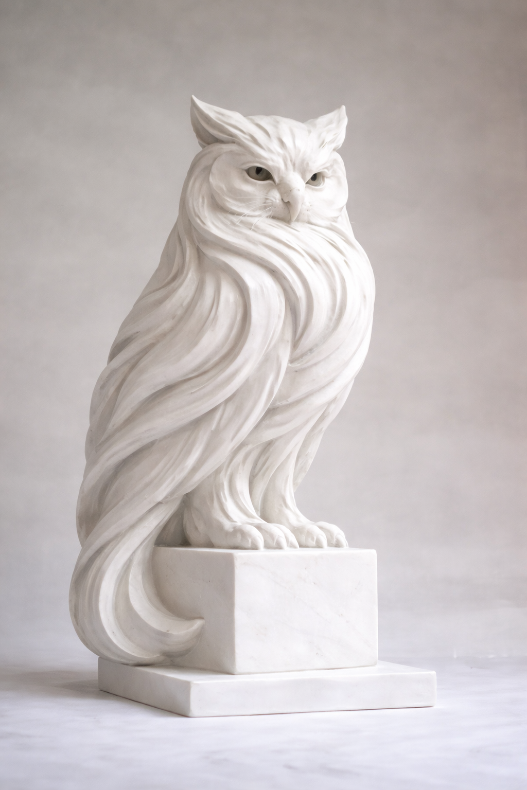 Majestic Great Horned Owl - Organic Swirl Sculpture