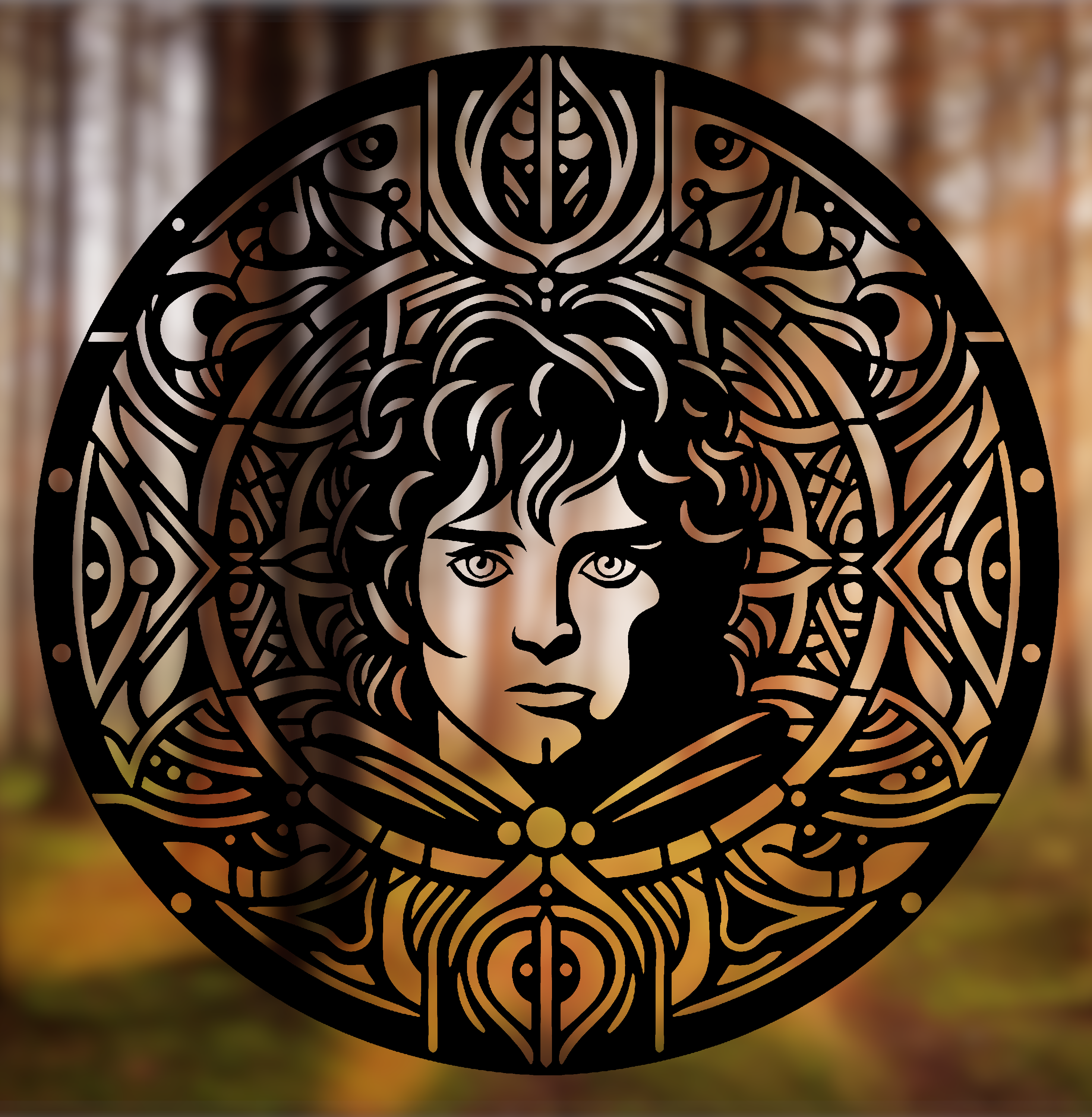 Frodo Mandala Art – 2D Geometric Wall Art (Stained Glass Style)