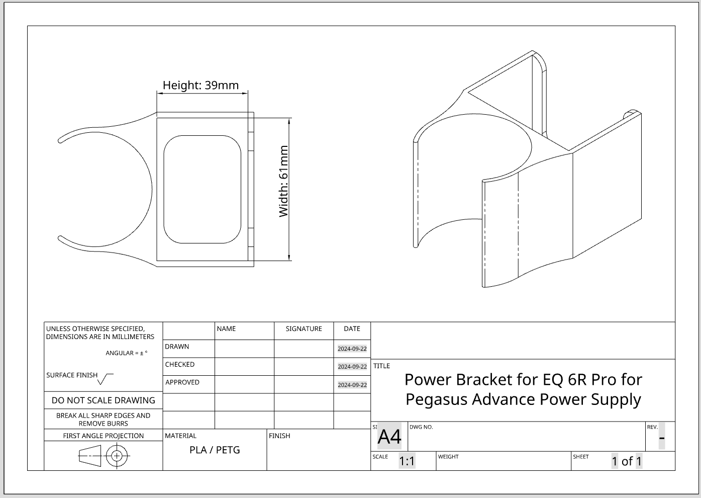 Power Supply Holder EQ6R-Pro Pegasus Advance