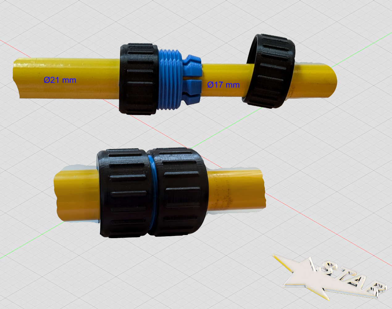 Teleskopverschraubung / telescopic screw connection Ø21 to Ø17 mm