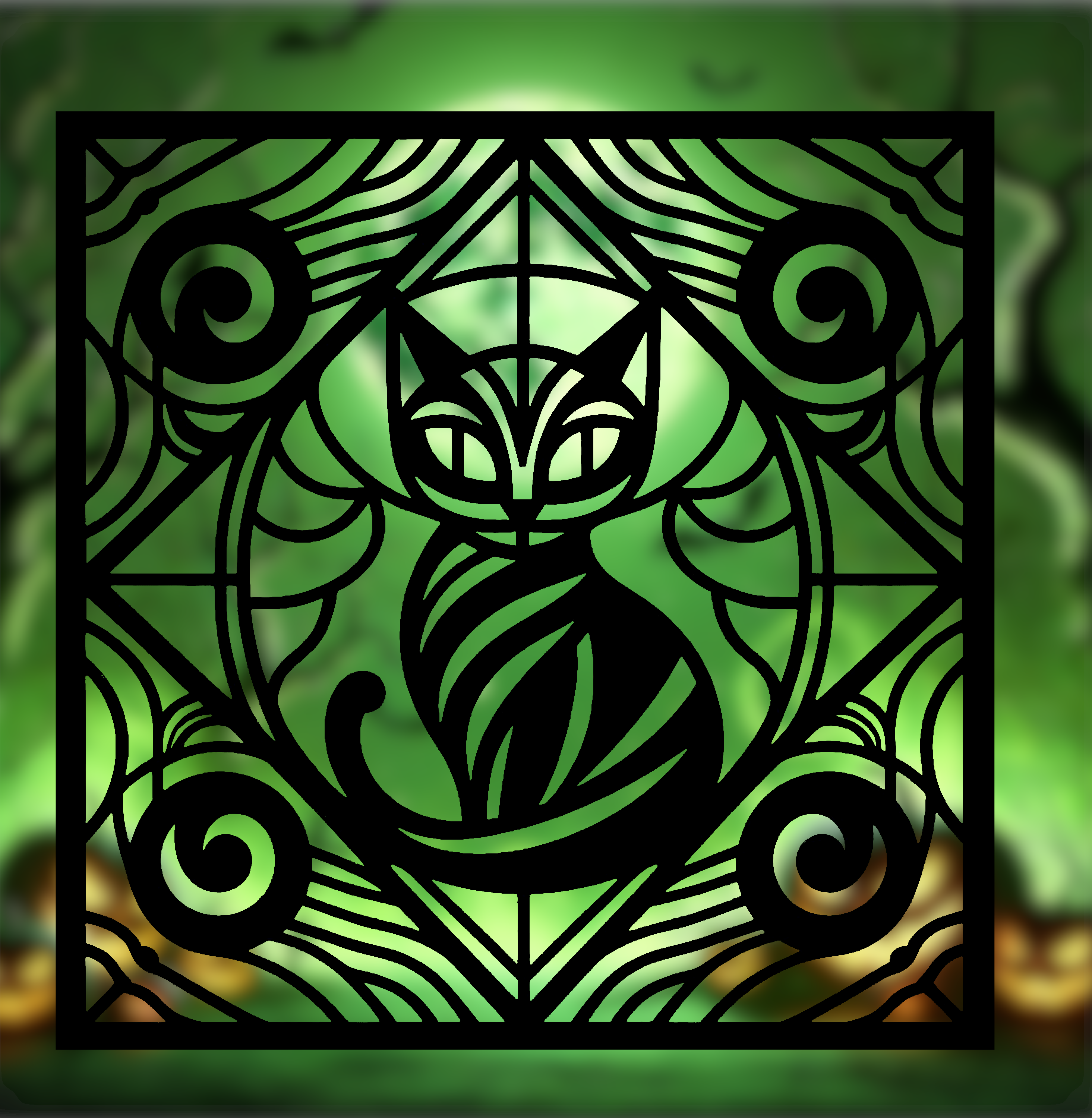 Spooky Halloween 2024 Series – Black Cat Stained Glass Style (2D Geometric Wall Art)