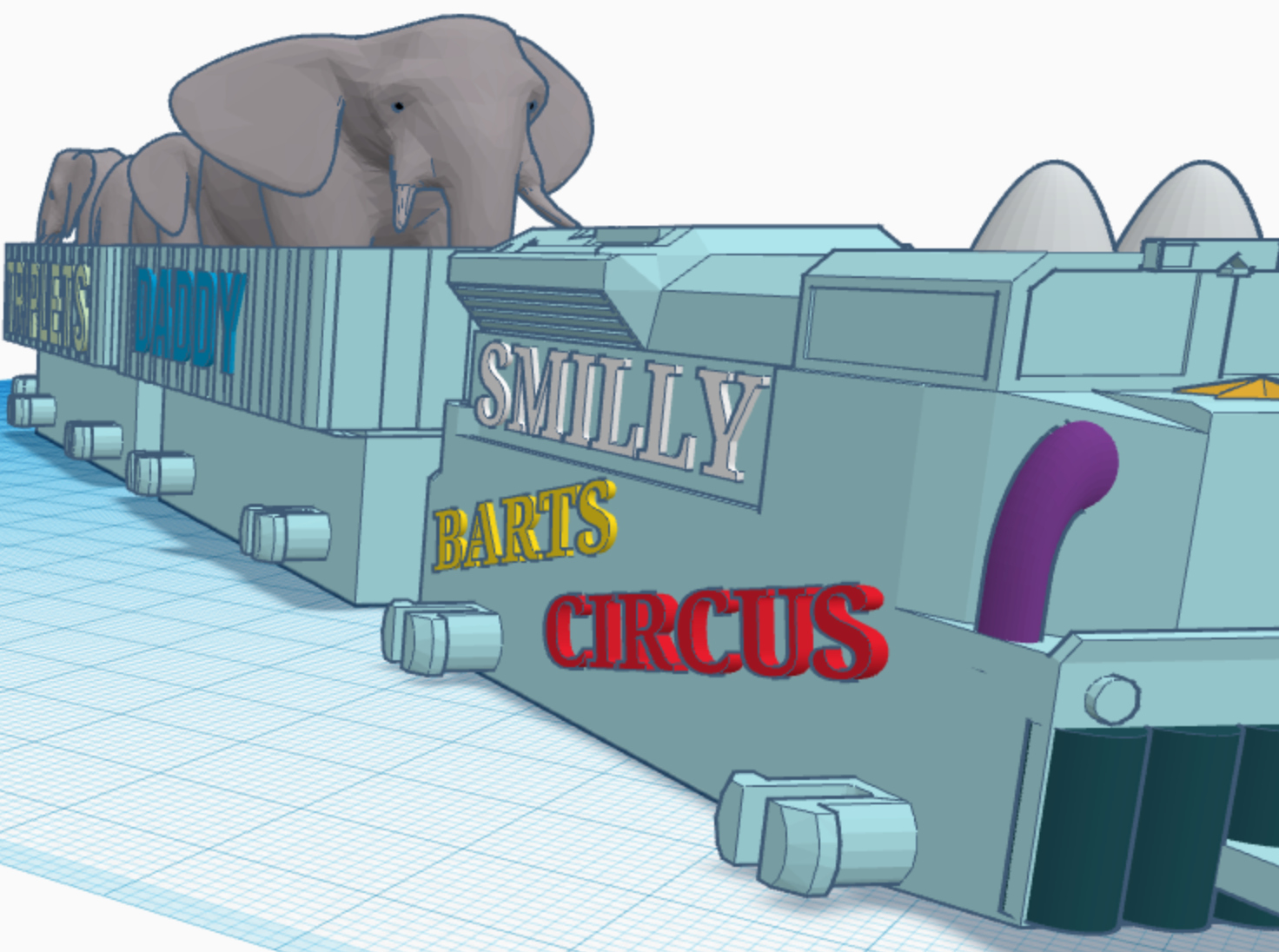Smilly Barts Circus Train with Elephant family on board
