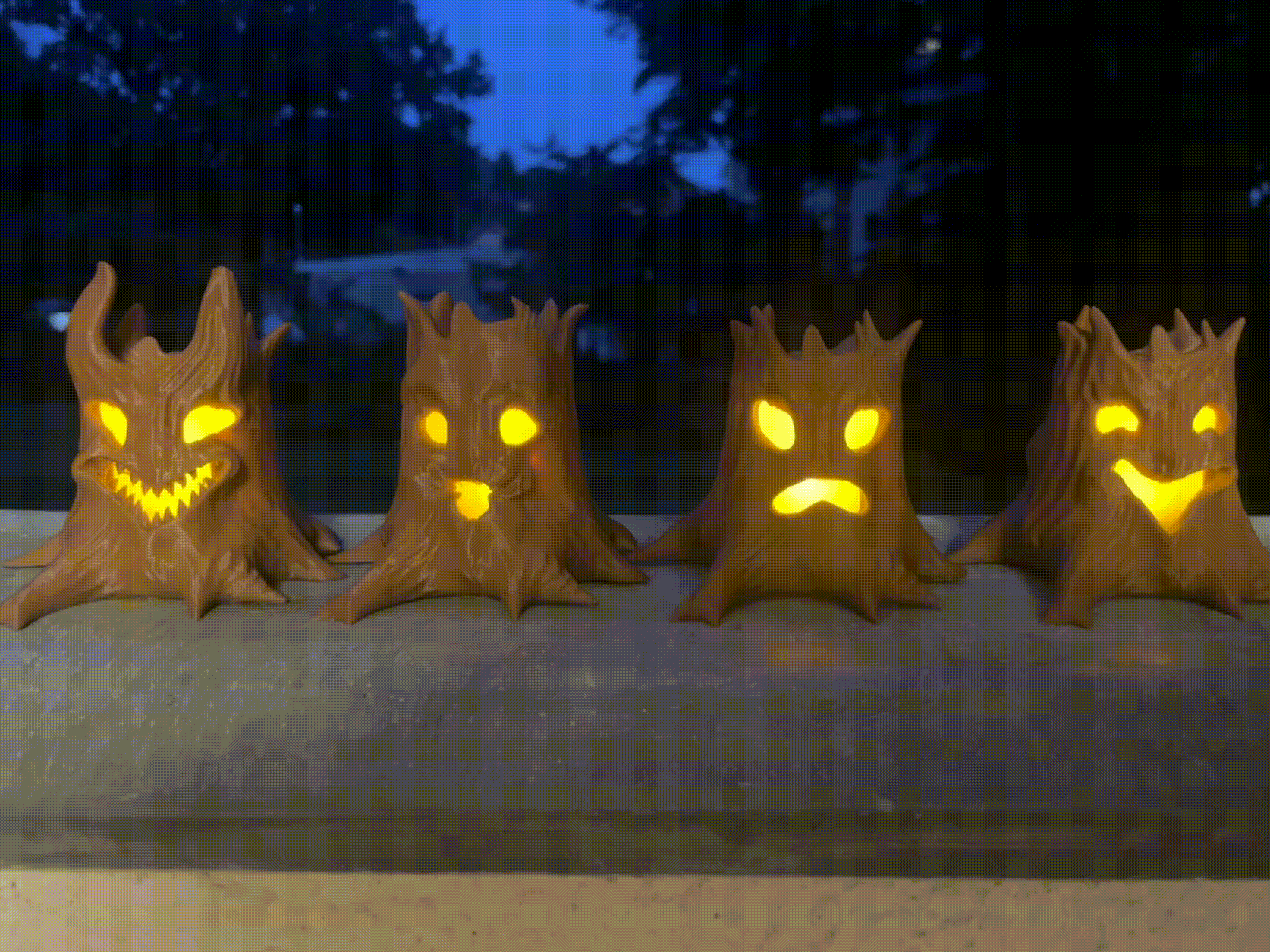 Cute haunted tree family - halloween candle lights