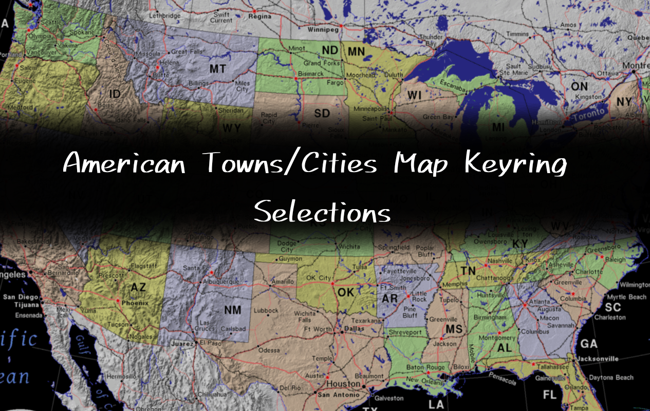 American Town/Cities Map Keyring Selections