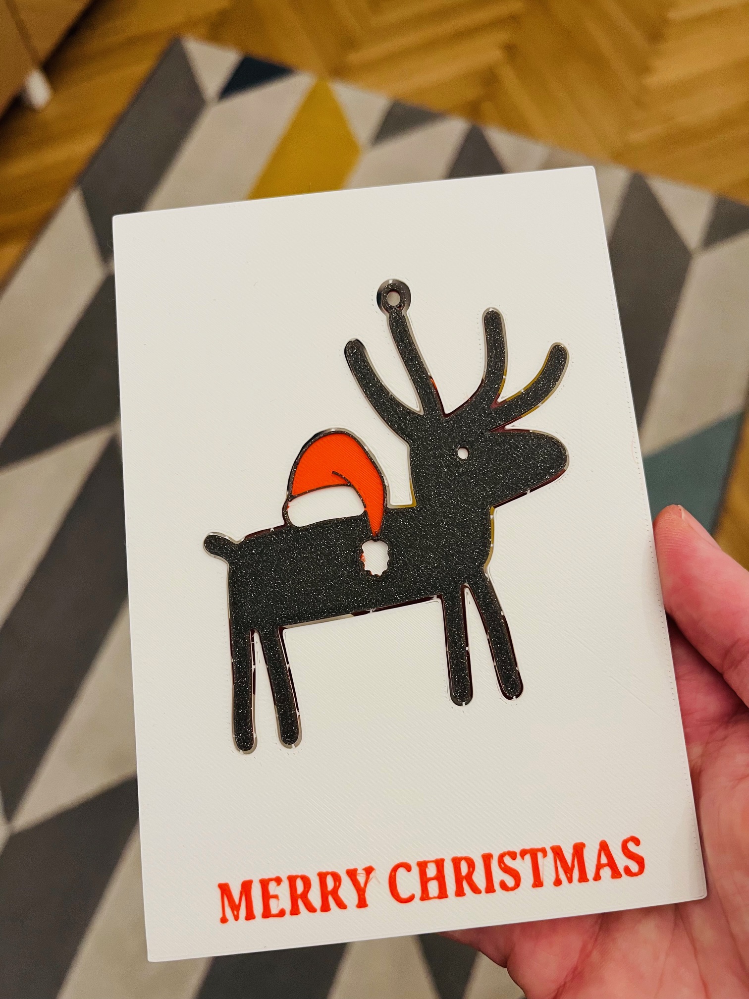 Christmas Card Reindeer with removable ornament (single extruder print)