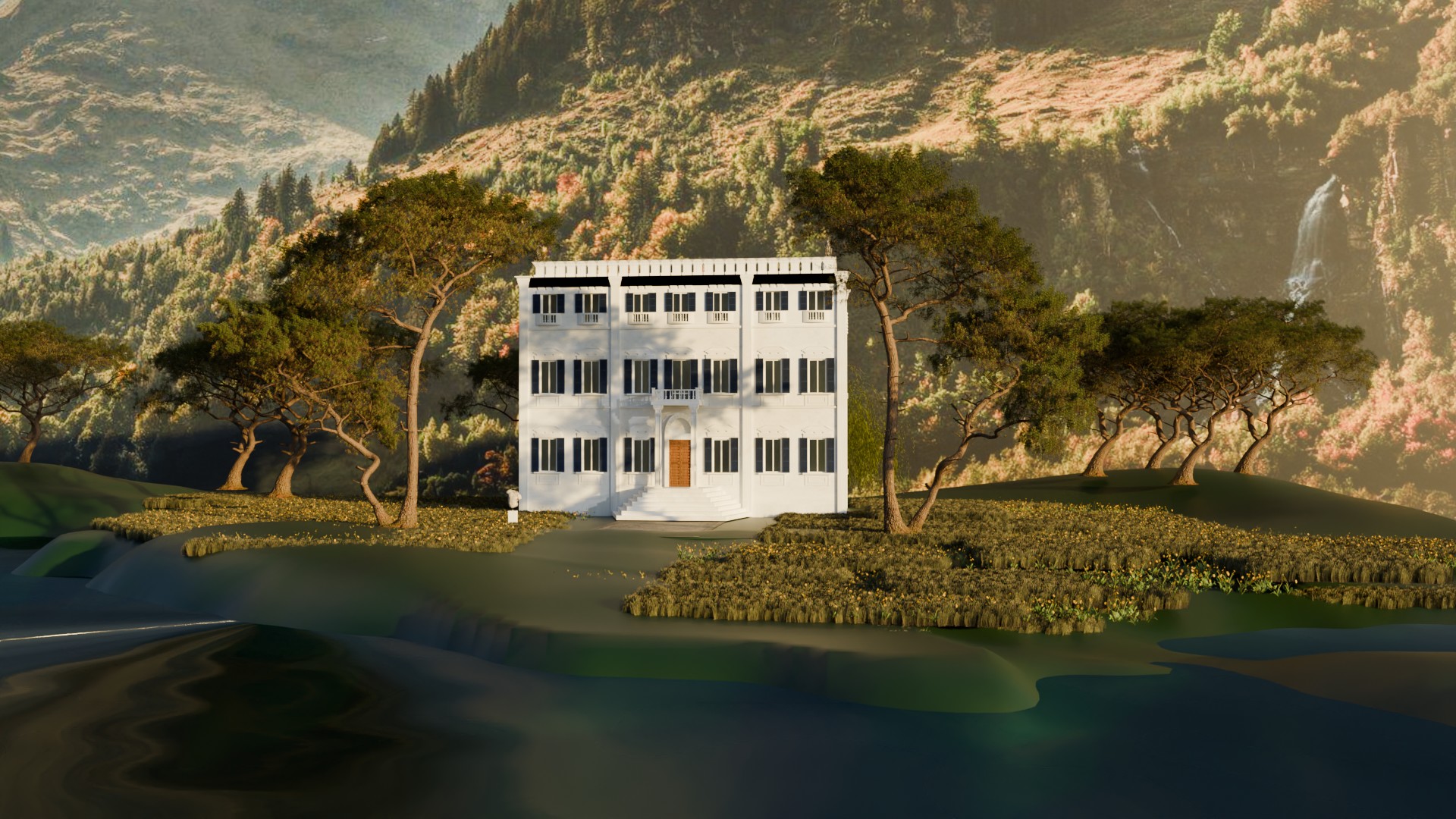 The lakeside neoclassical mansion