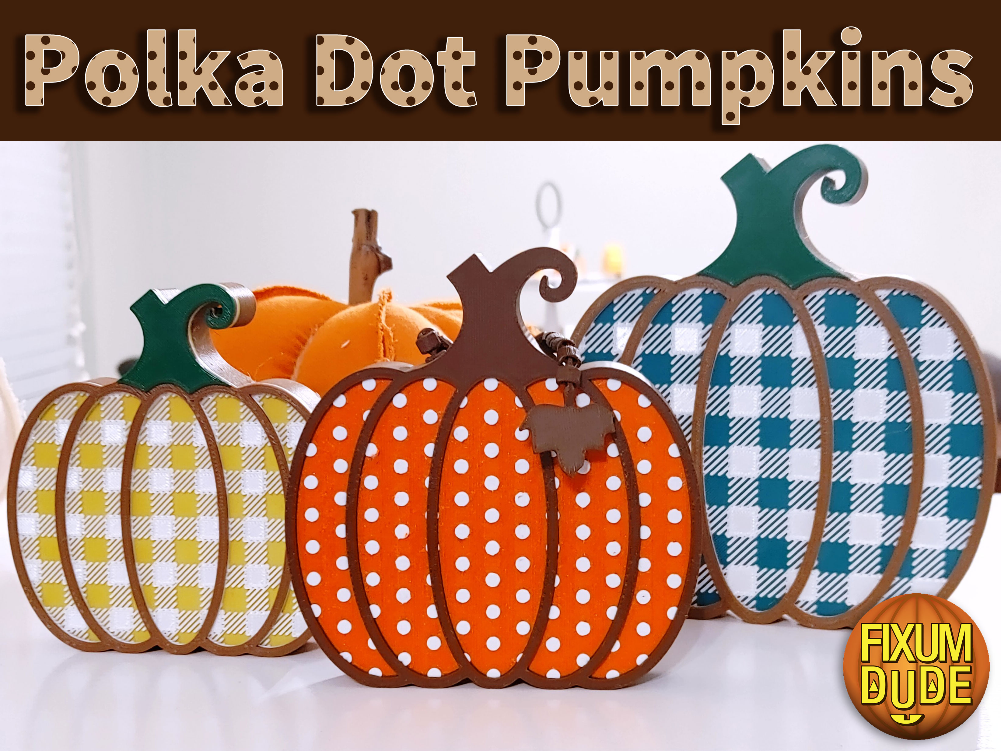 Polka Dot Pattern Fall Pumpkin Decorations — thumbnail 3