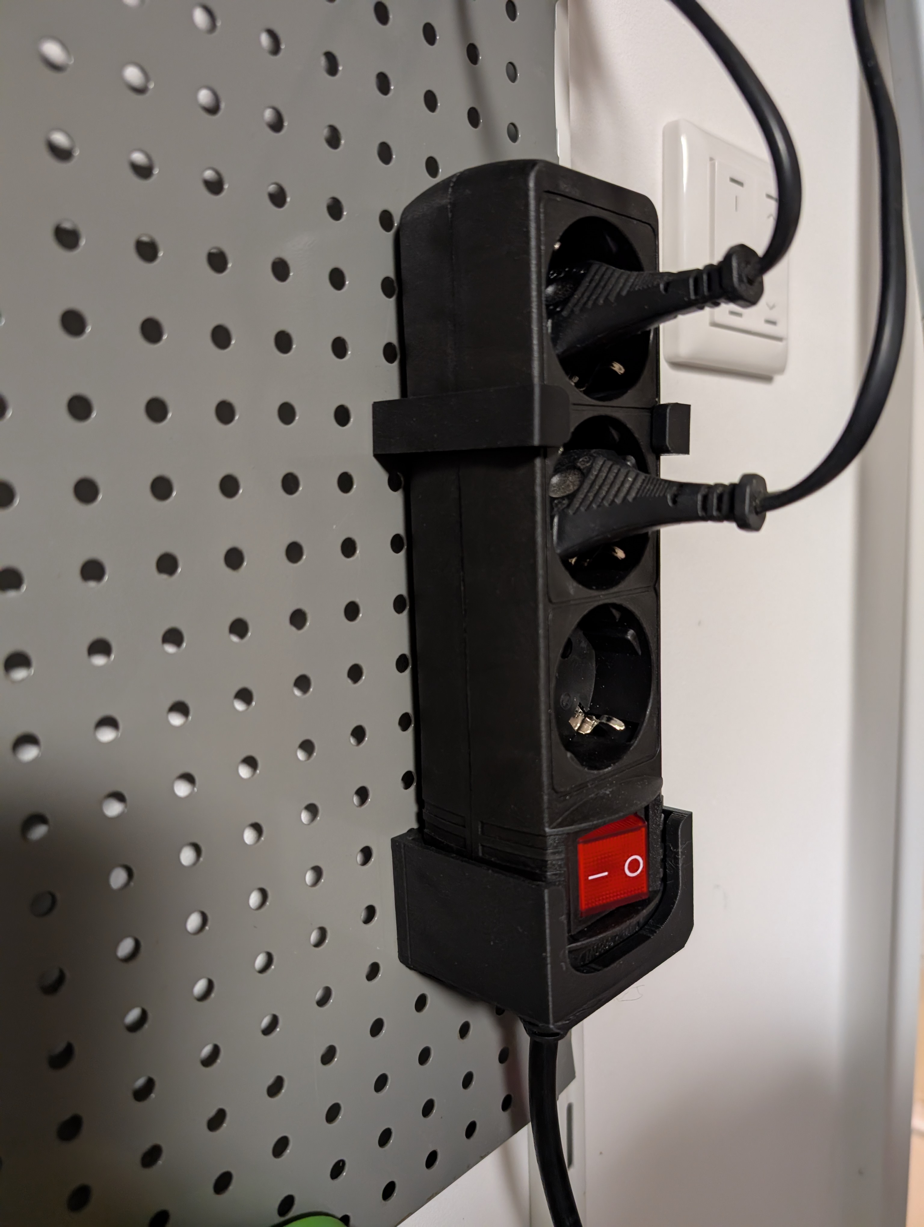 Power Outlet Strip Holder for Pegboard with 15mm Grid (Brennenstuhl Eco-Line)